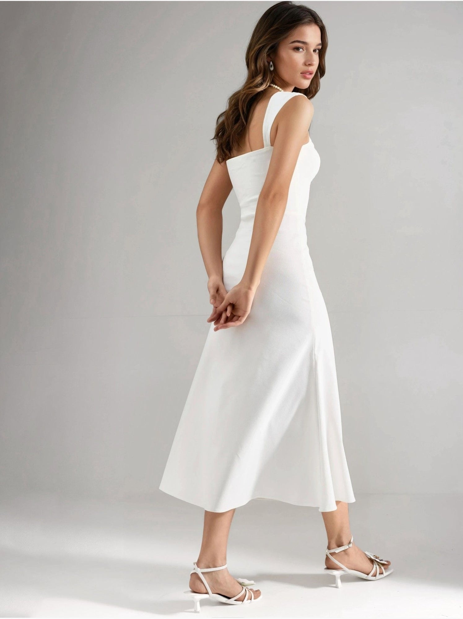 Robe midi trapèze à col cœur - Blanc