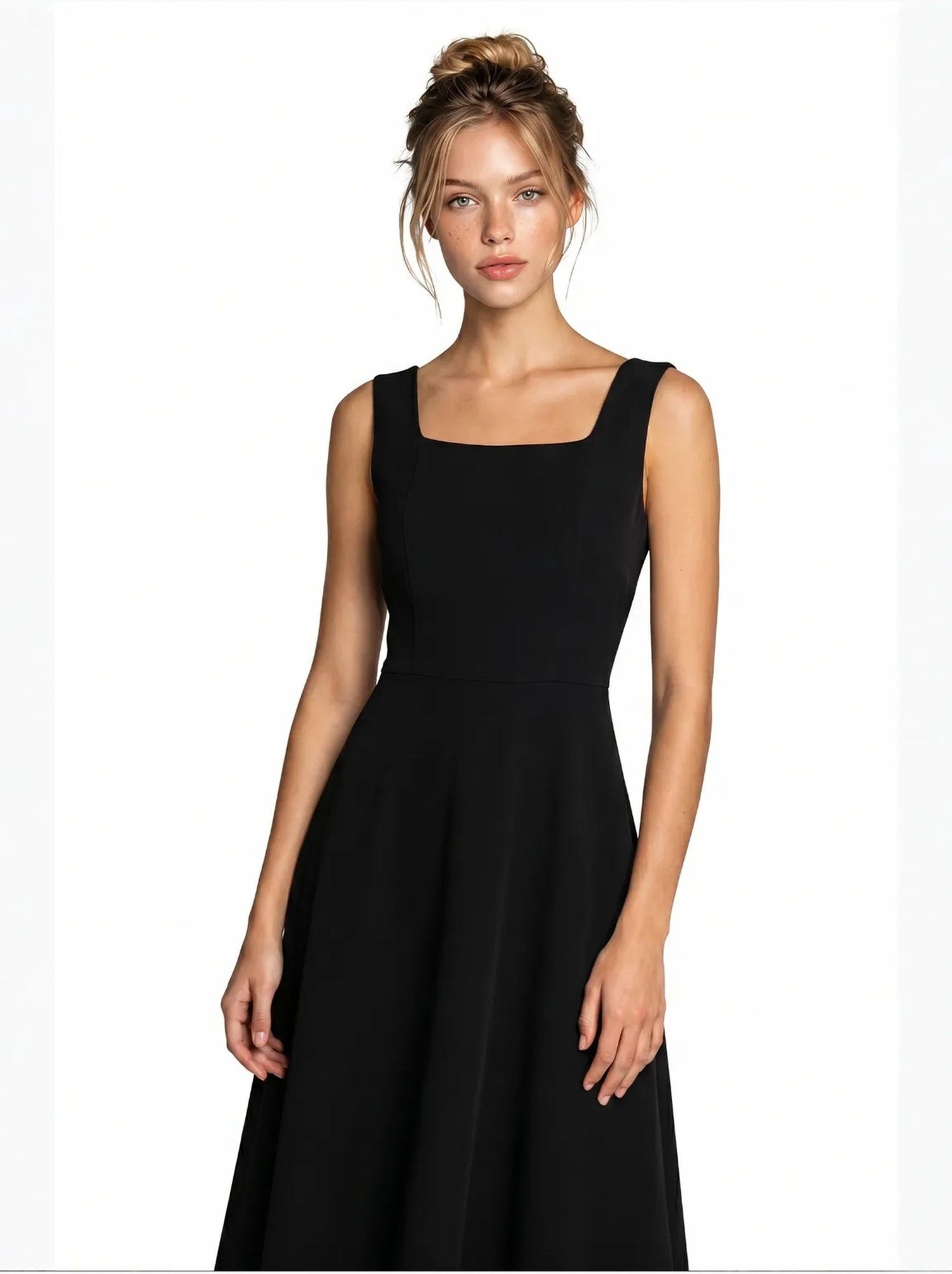 Robe midi trapèze en popeline de coton istanbul - Noir