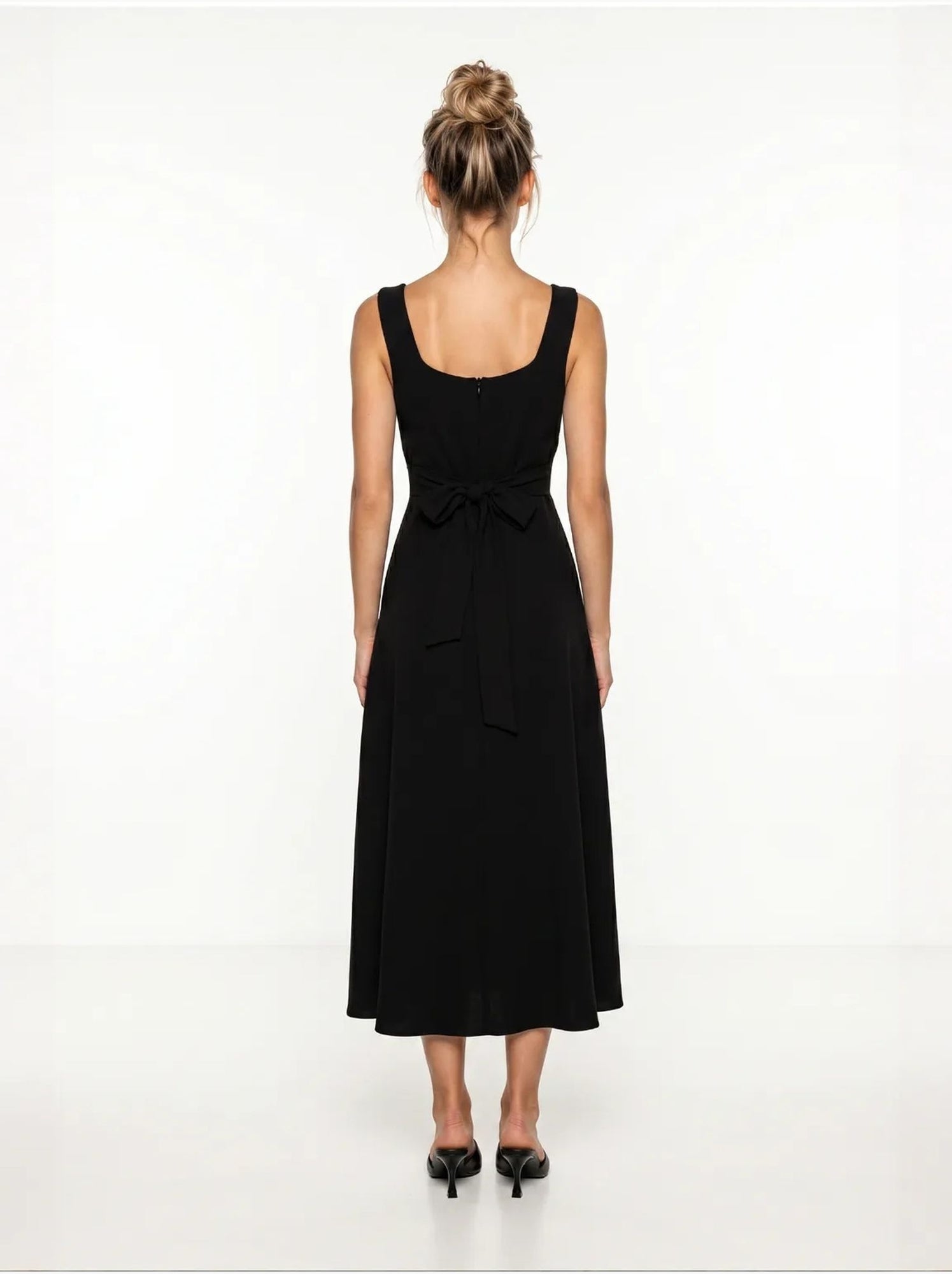Robe midi trapèze en popeline de coton istanbul - Noir
