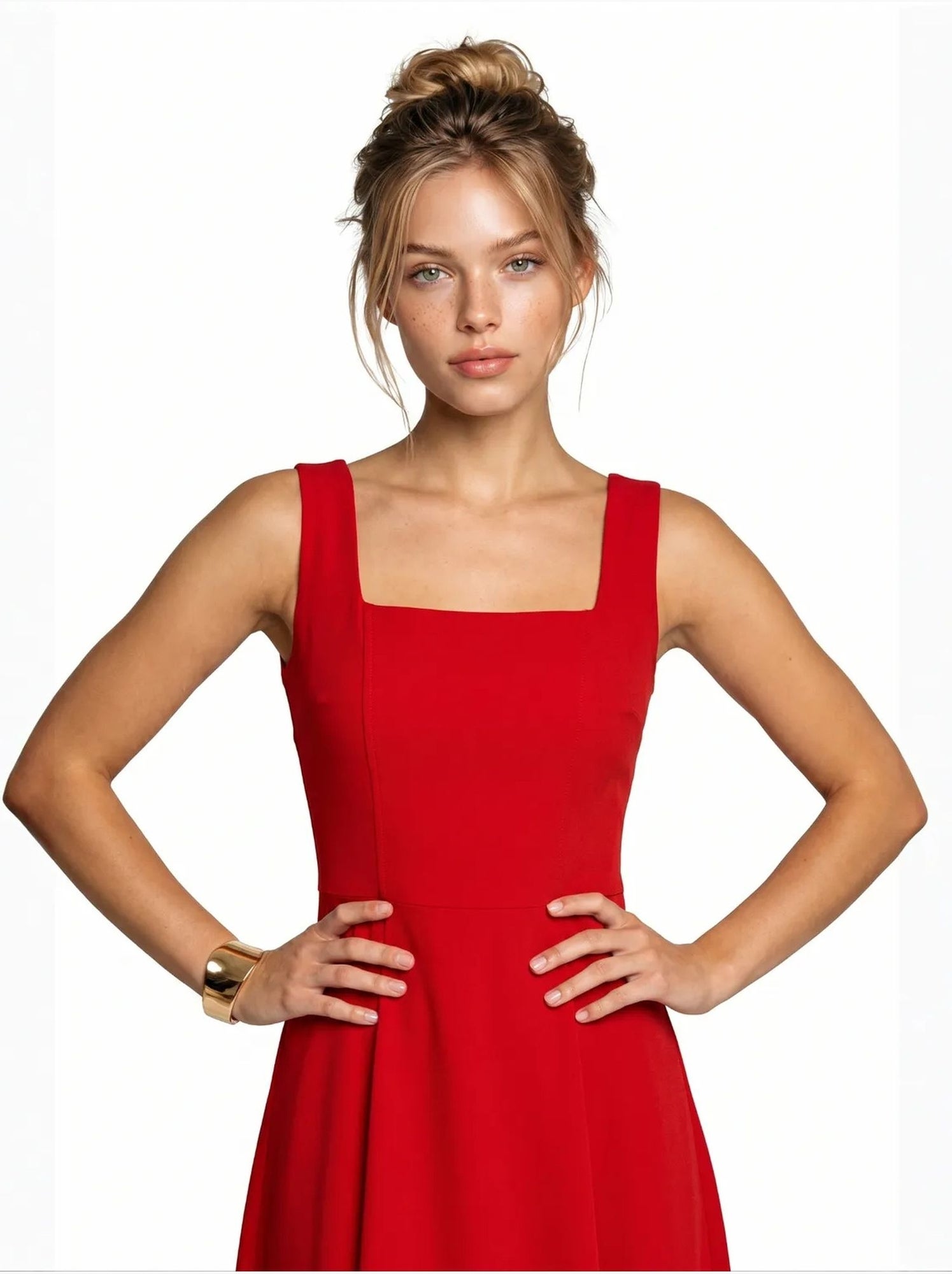 Robe midi trapèze en popeline de coton istanbul - Rouge