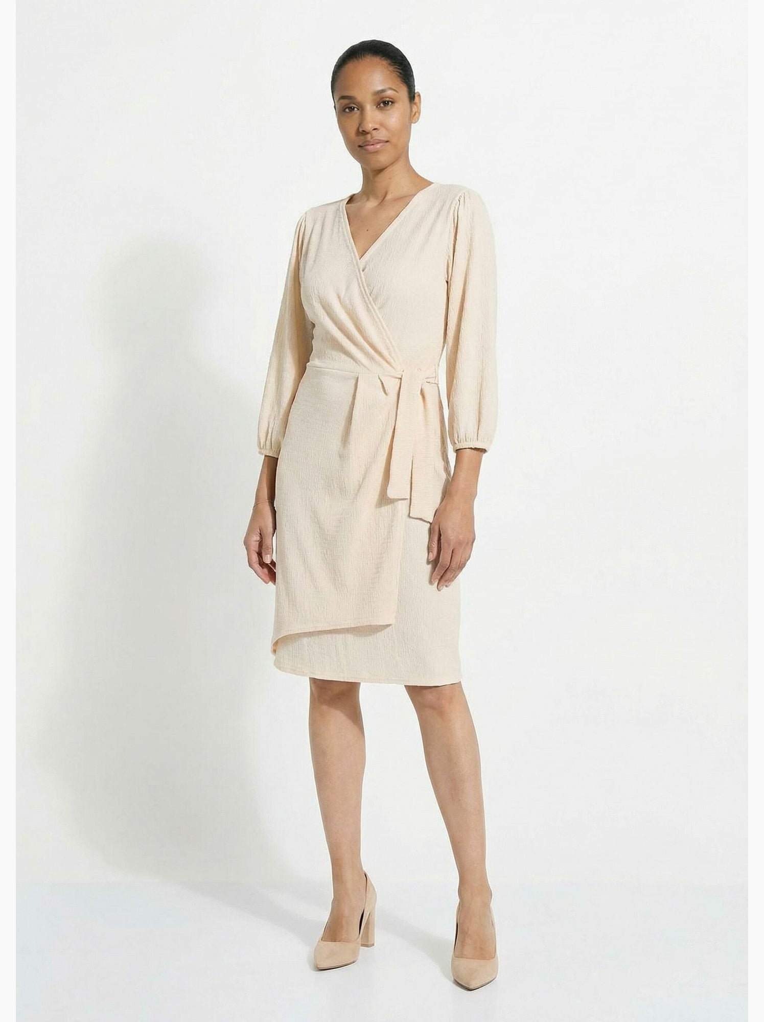 Robe portefeuille en maille gaufrée - afibel - Beige