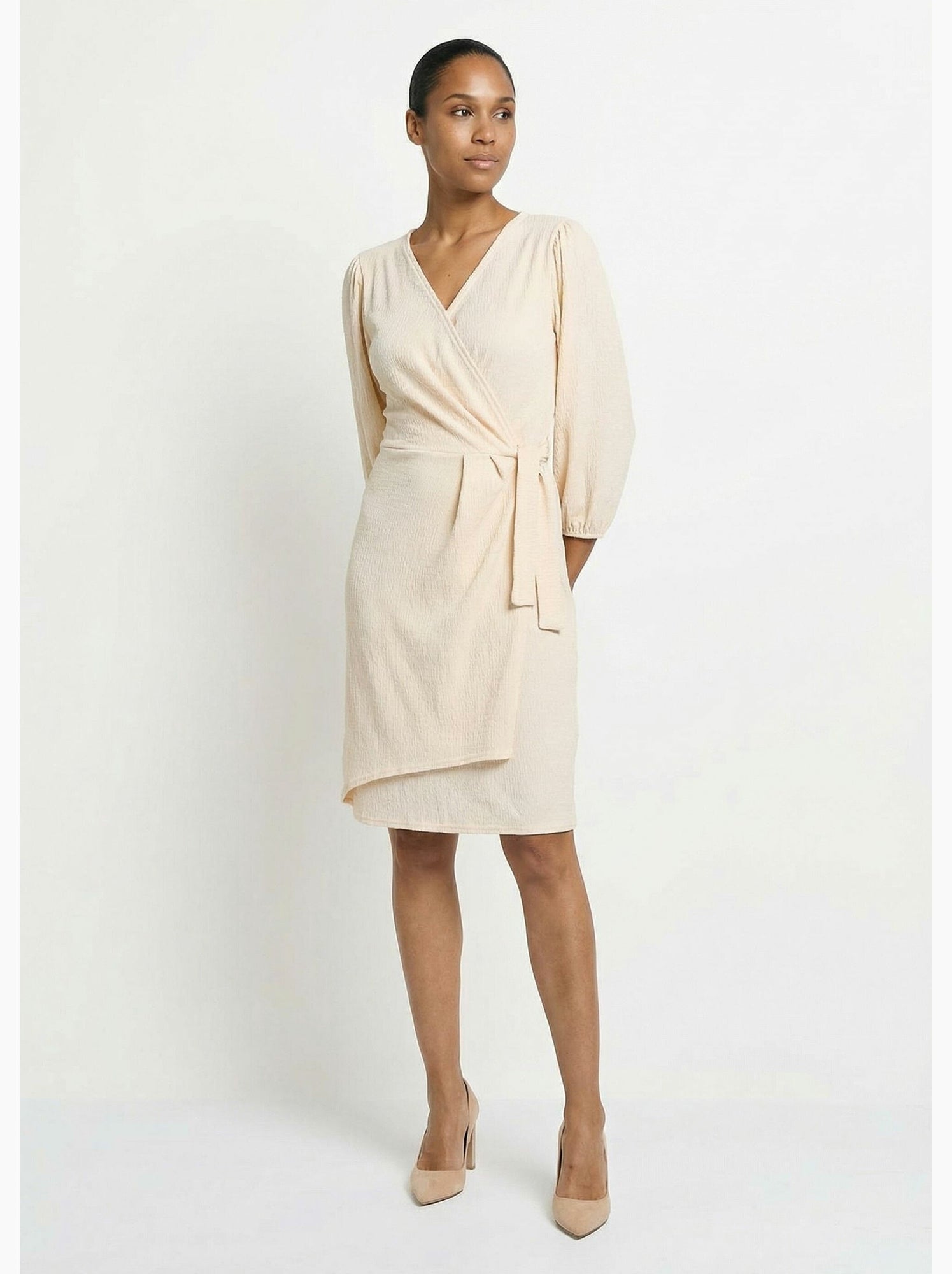 Robe portefeuille en maille gaufrée - afibel - Beige