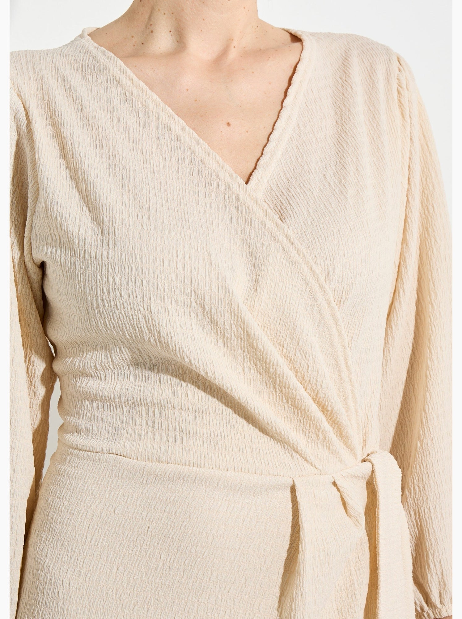 Robe portefeuille en maille gaufrée - afibel - Beige