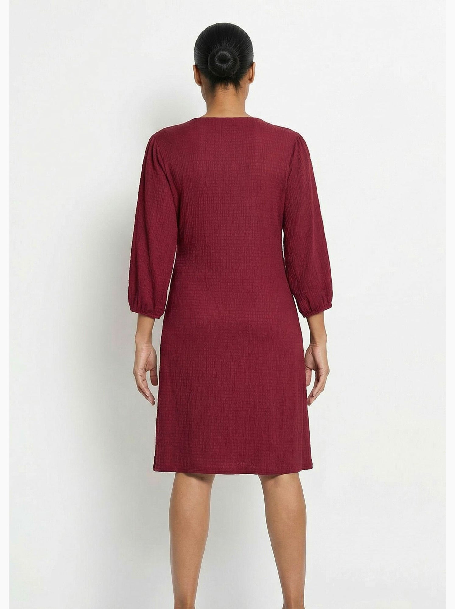 Robe portefeuille en maille gaufrée - afibel - Bordeaux