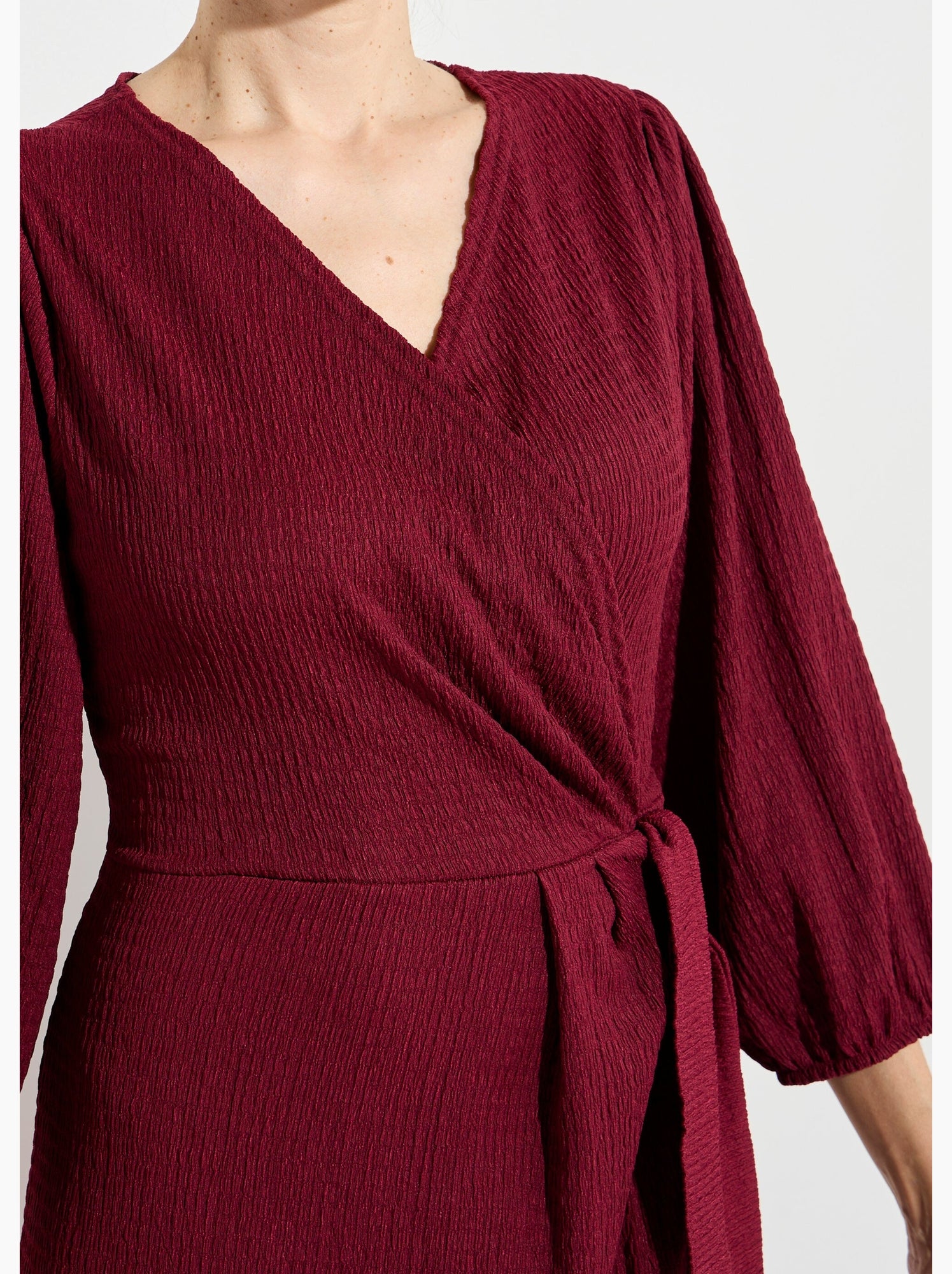 Robe portefeuille en maille gaufrée - afibel - Bordeaux