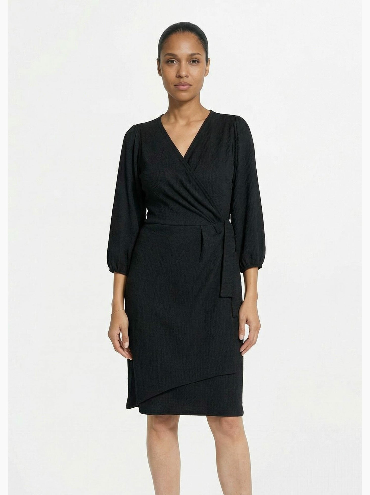 Robe portefeuille en maille gaufrée - afibel - Noir
