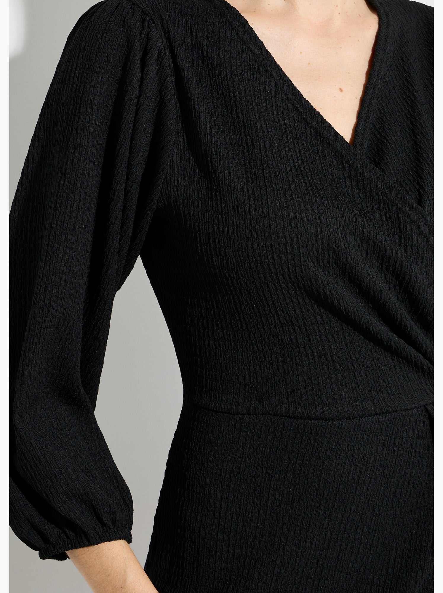 Robe portefeuille en maille gaufrée - afibel - Noir