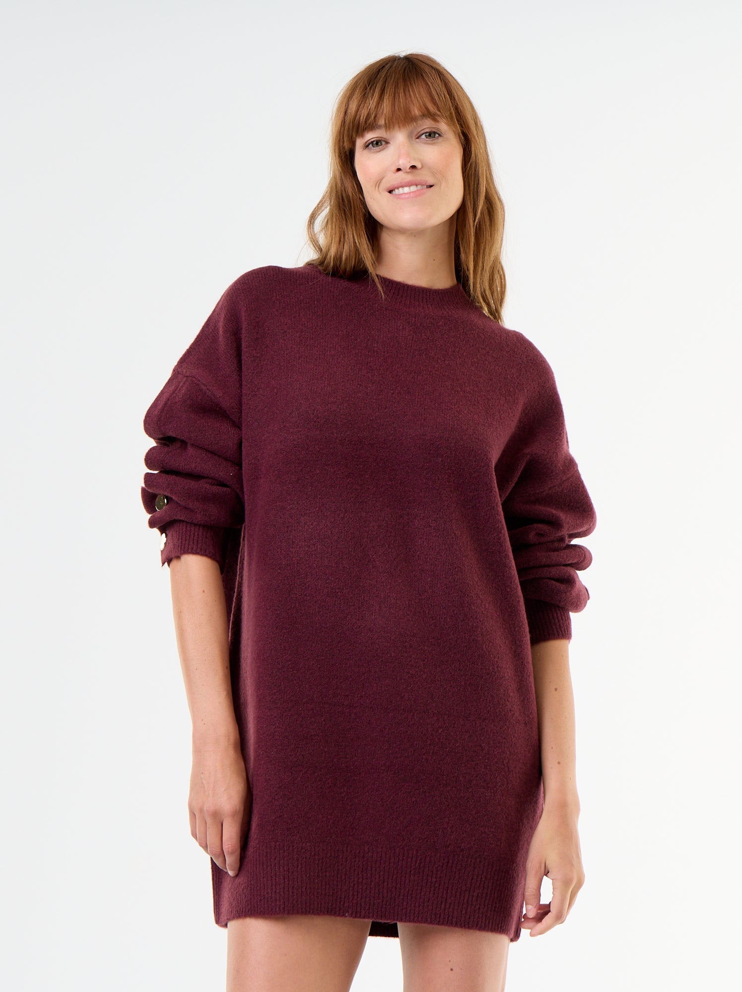 Robe pull avec boutons martelés - Rouge