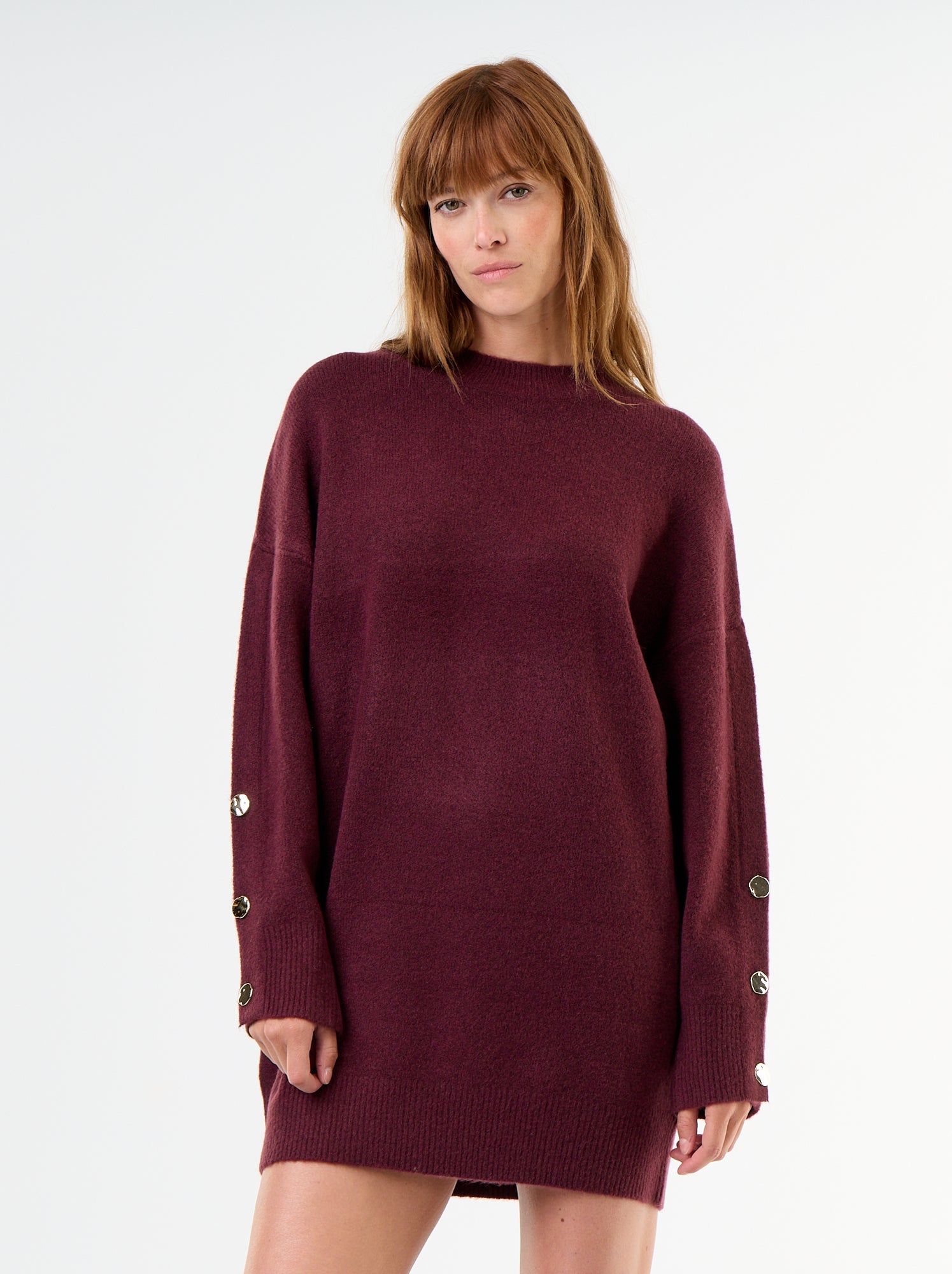 Robe pull avec boutons martelés - Rouge