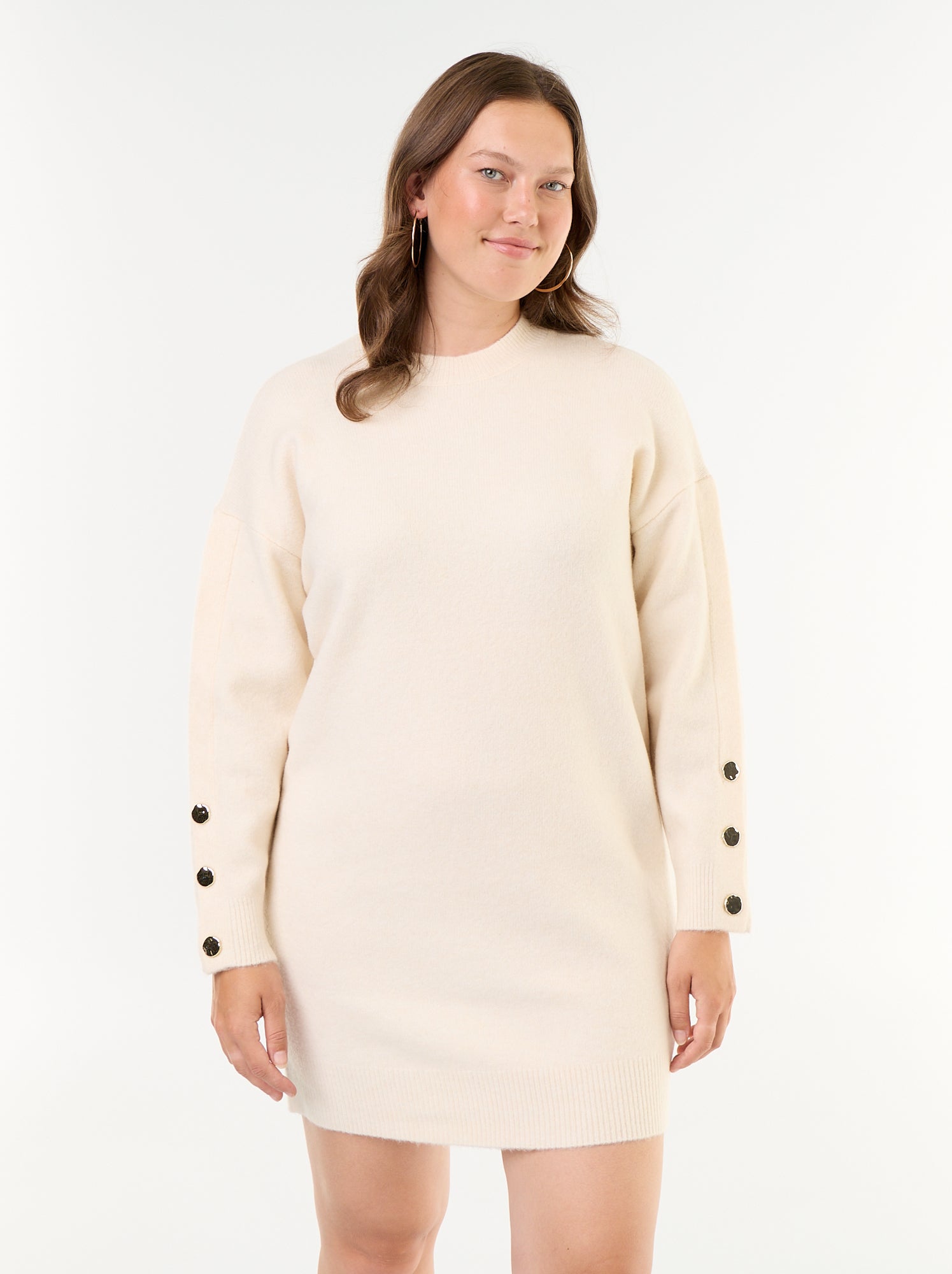 Robe pull avec manches boutonnées - Beige