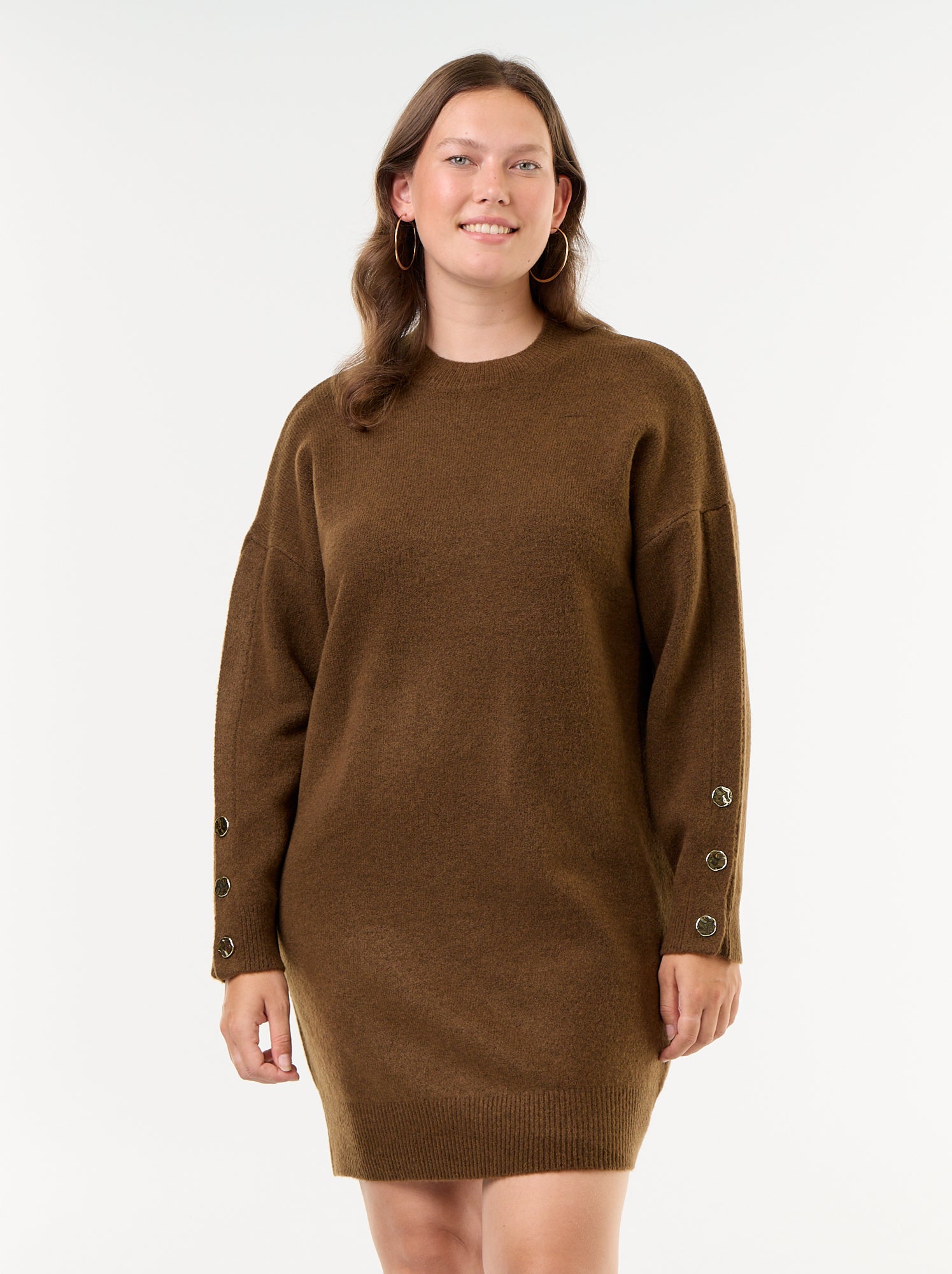 Robe pull avec manches boutonnées - Marron (GJO63_3)