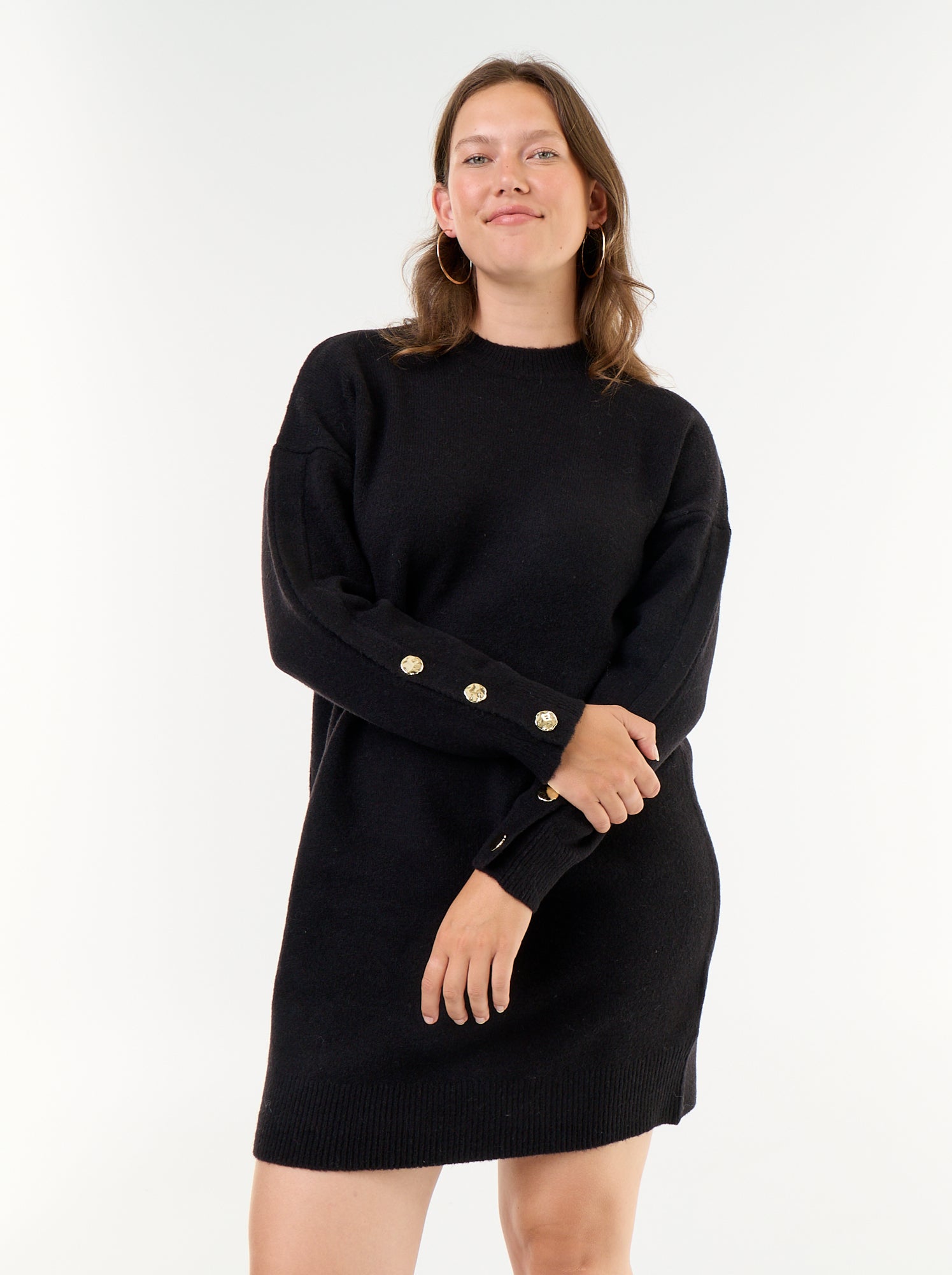 Robe pull avec manches boutonnées - Noir