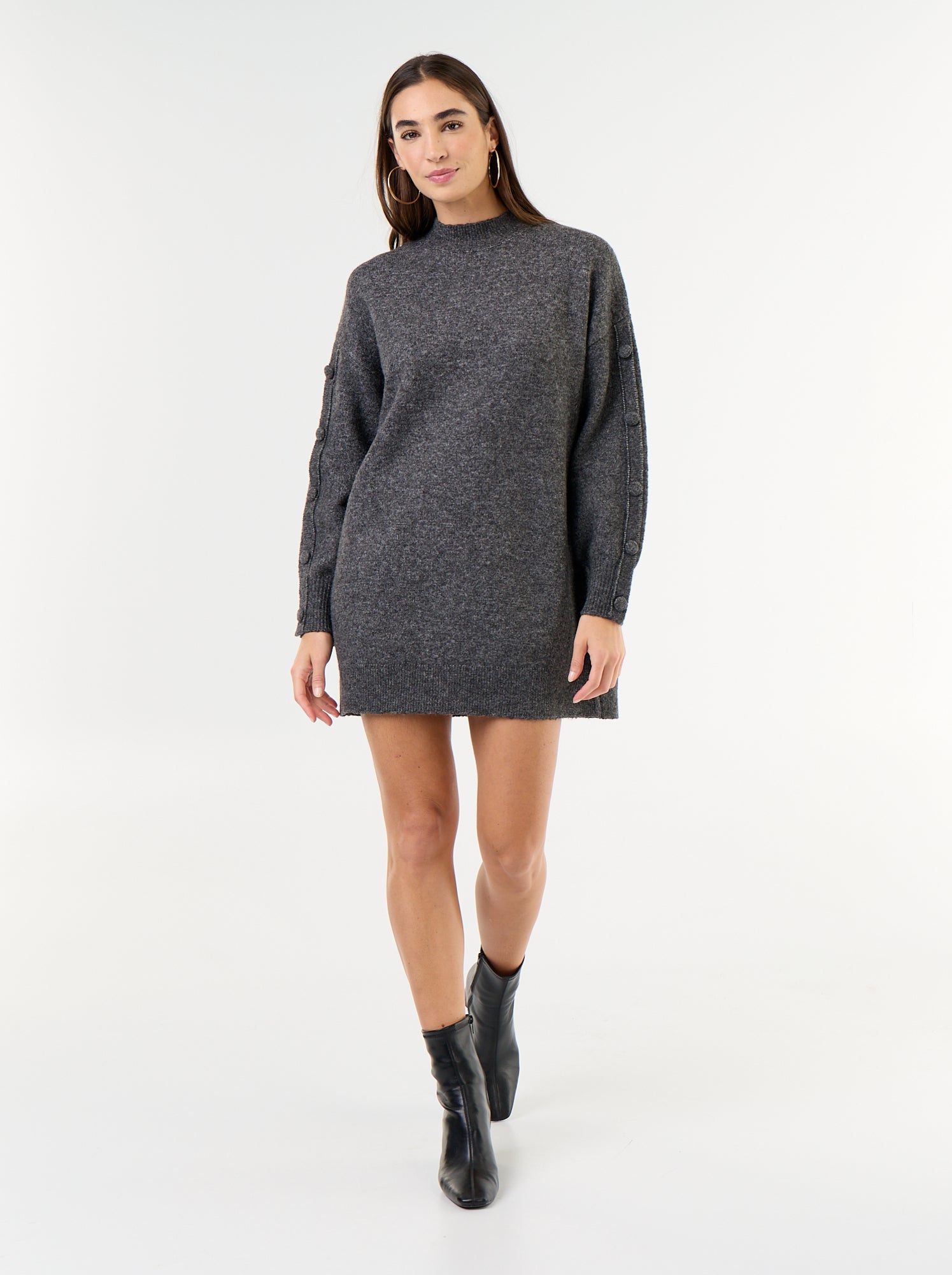 Robe pull courte avec manches boutonnées - Gris
