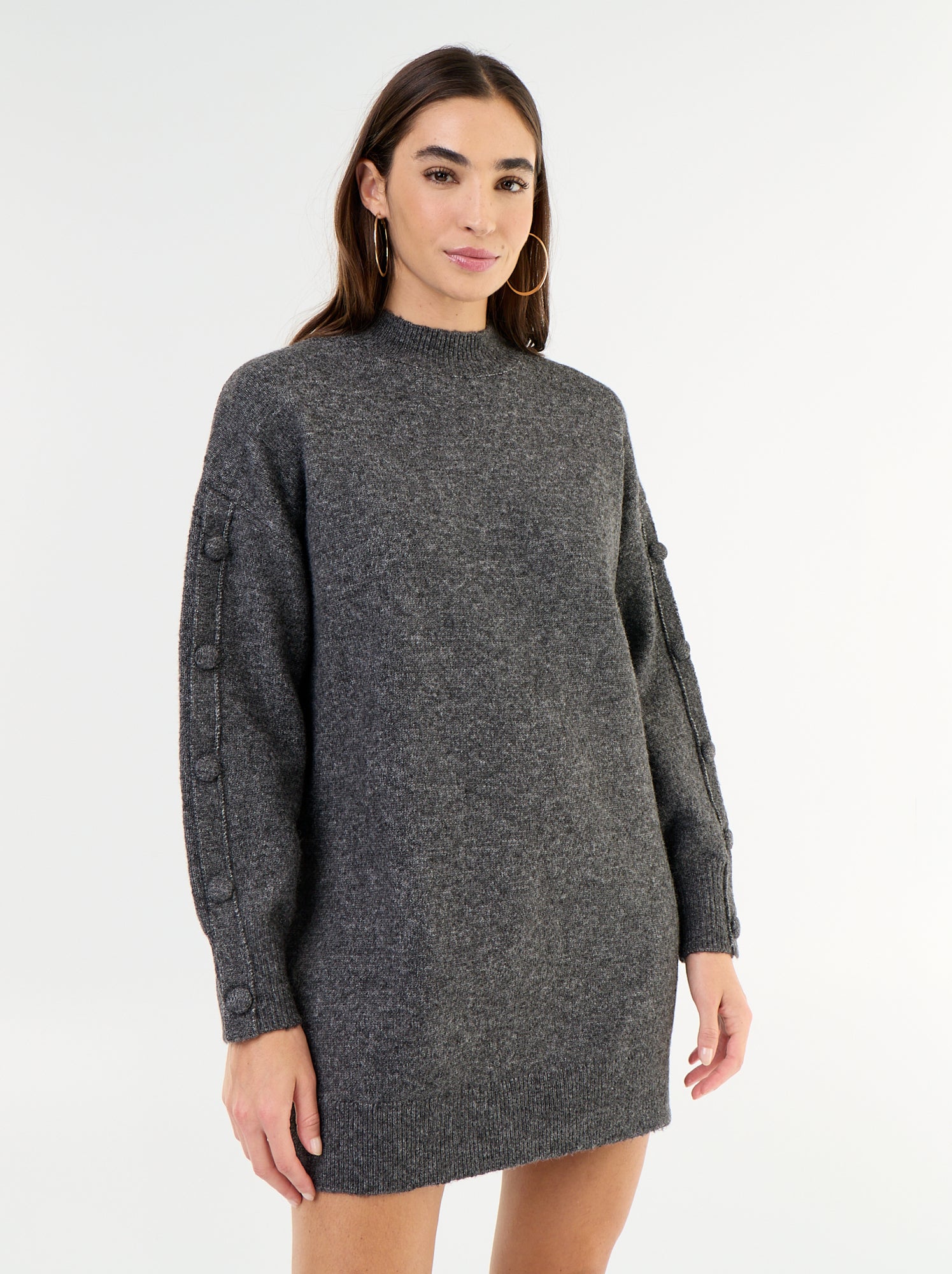 Robe pull courte avec manches boutonnées - Gris