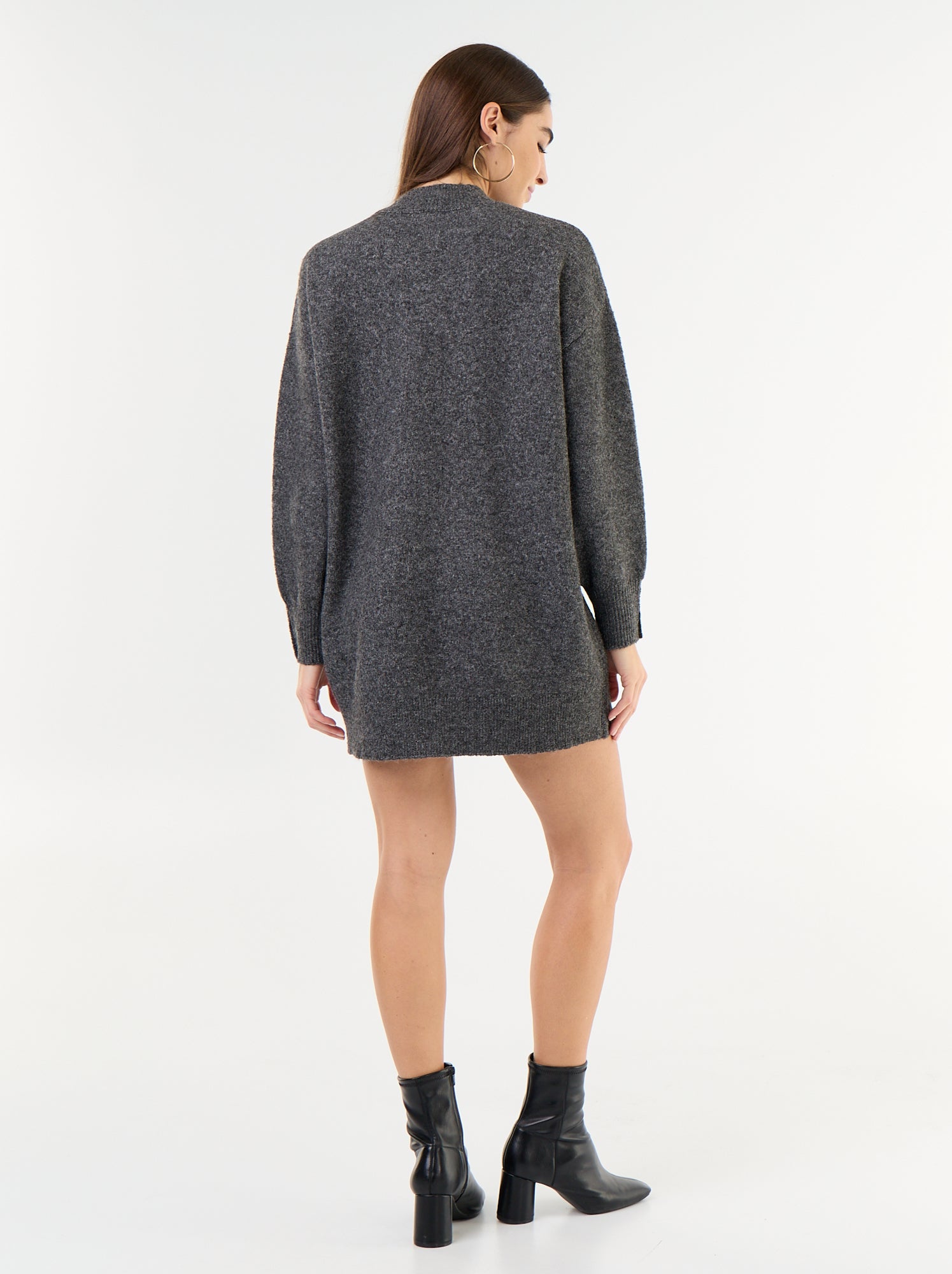 Robe pull courte avec manches boutonnées - Gris