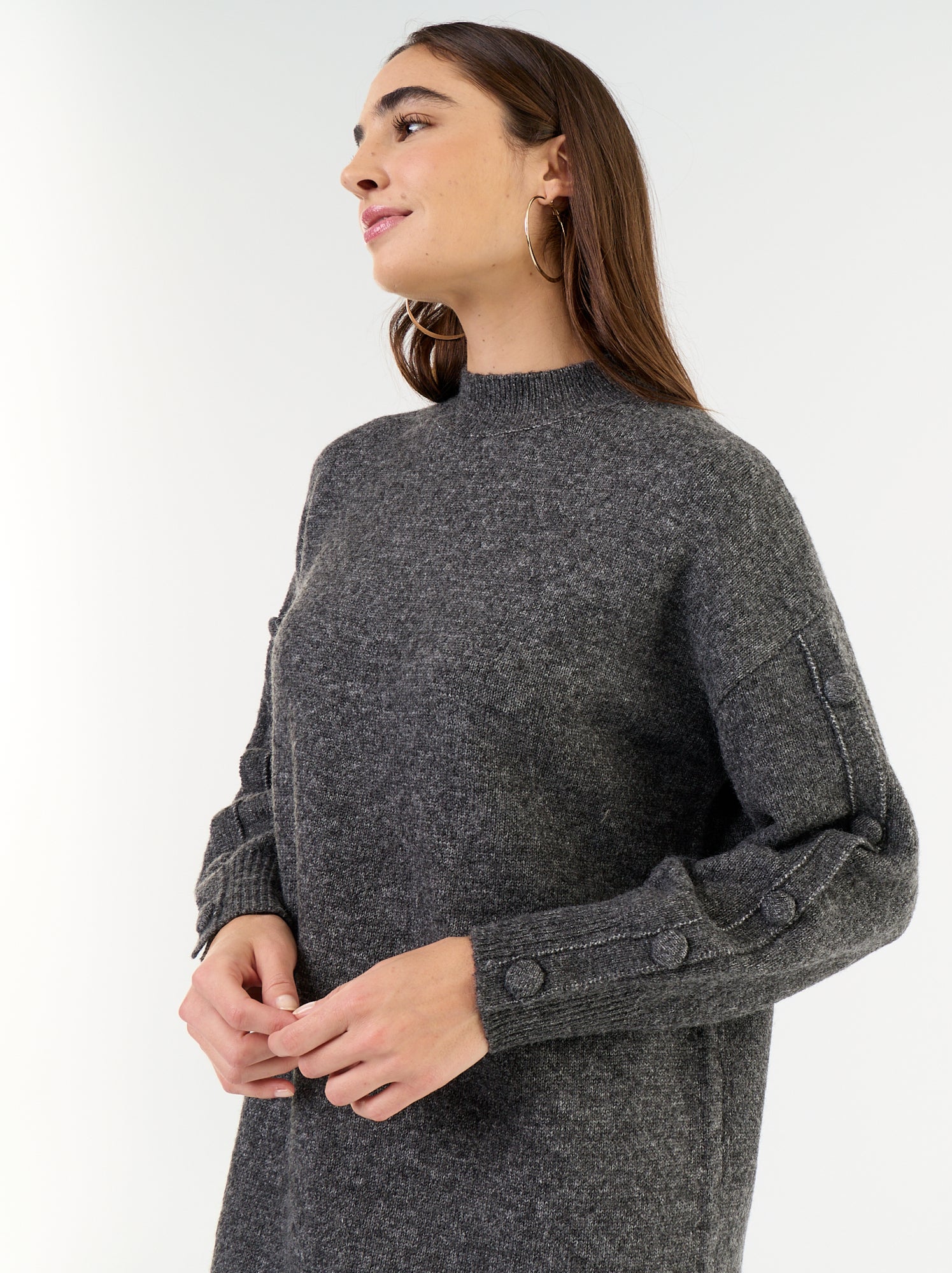 Robe pull courte avec manches boutonnées - Gris