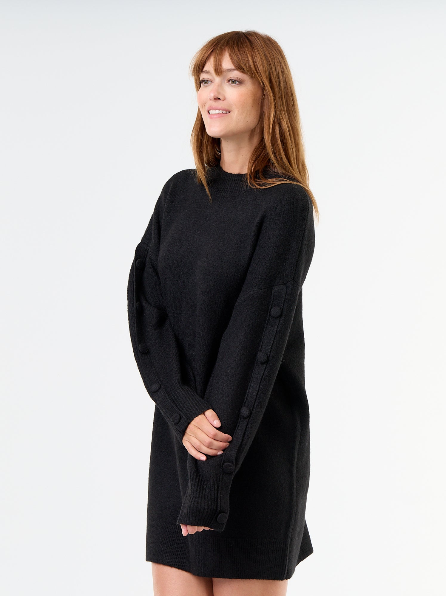 Robe pull courte avec manches boutonnées - Noir