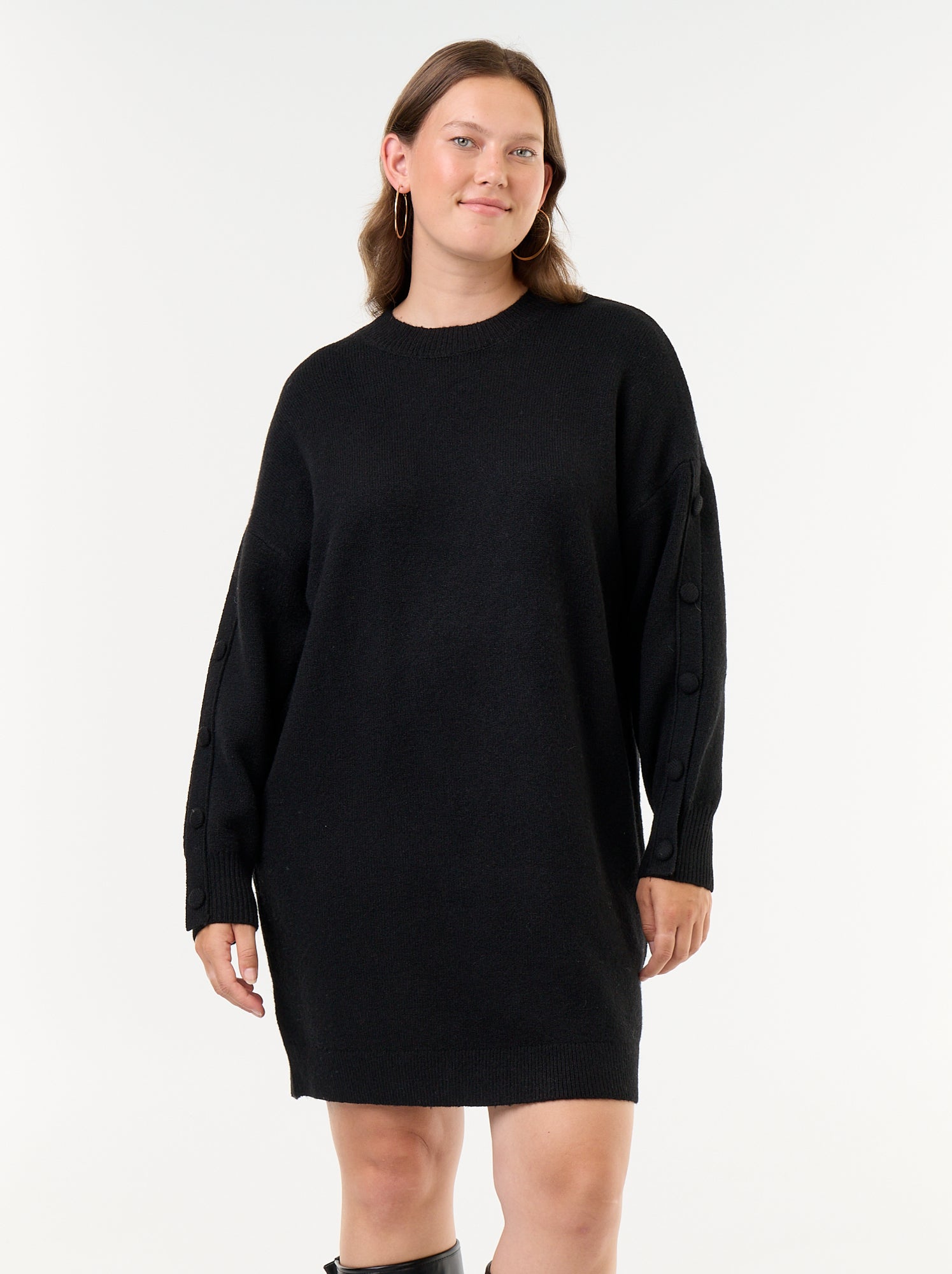 Robe pull en mail avec boutons fantaisie sur les manches - Noir