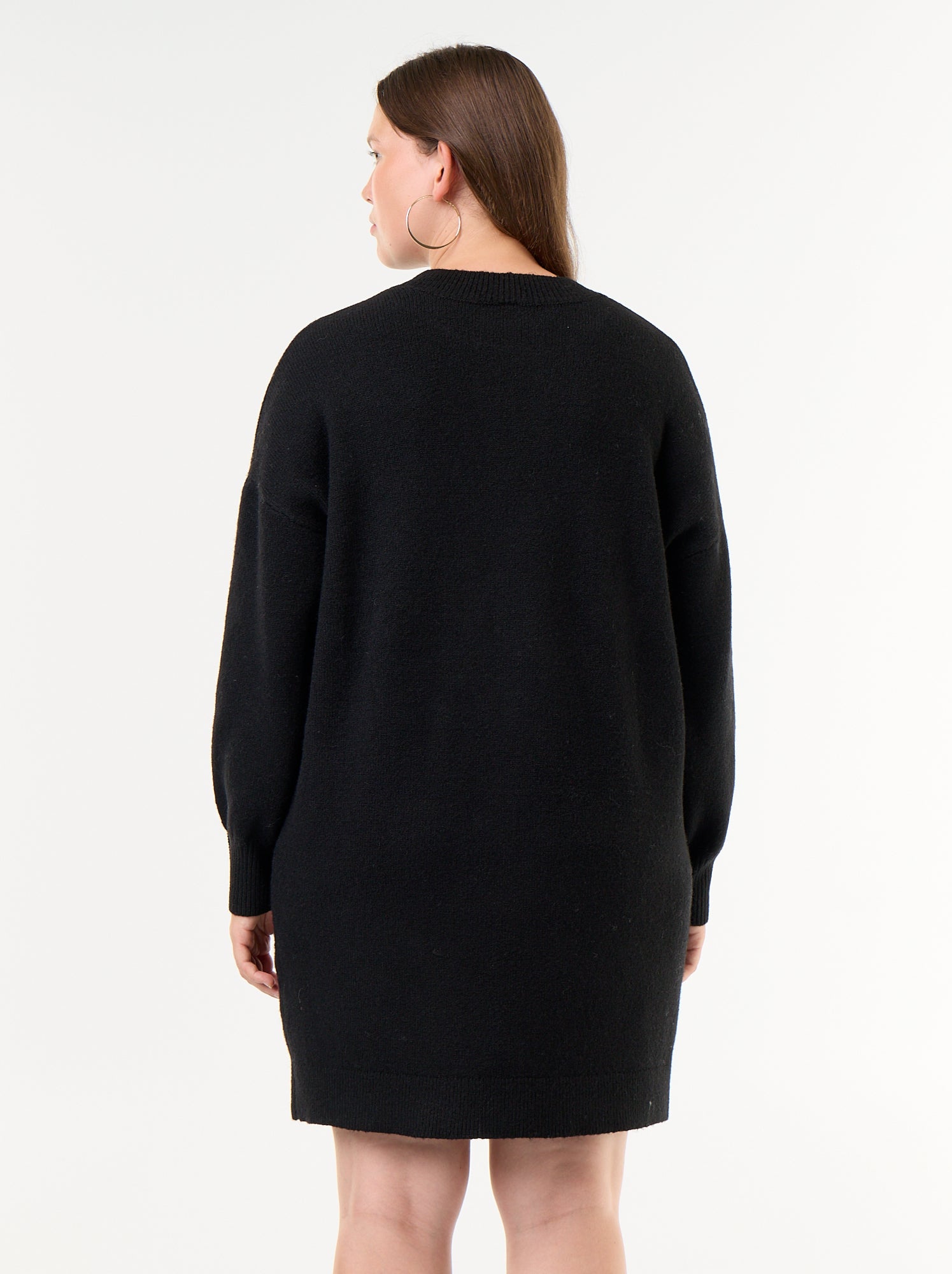 Robe pull en mail avec boutons fantaisie sur les manches - Noir