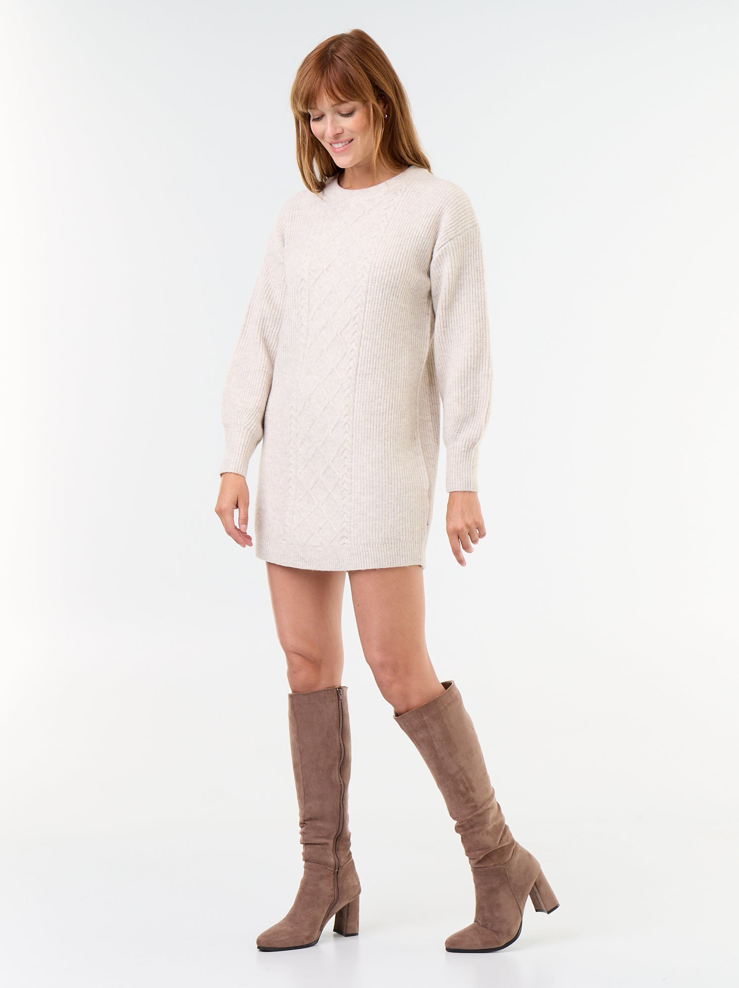 Robe pull en maille torsadée - Beige