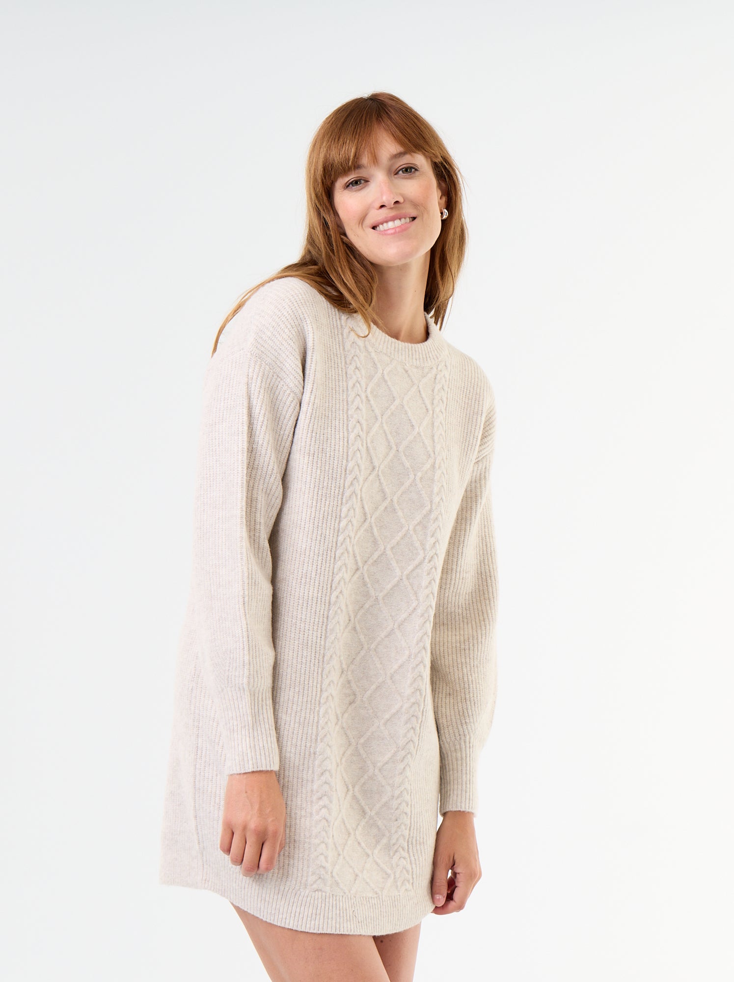 Robe pull en maille torsadée - Beige