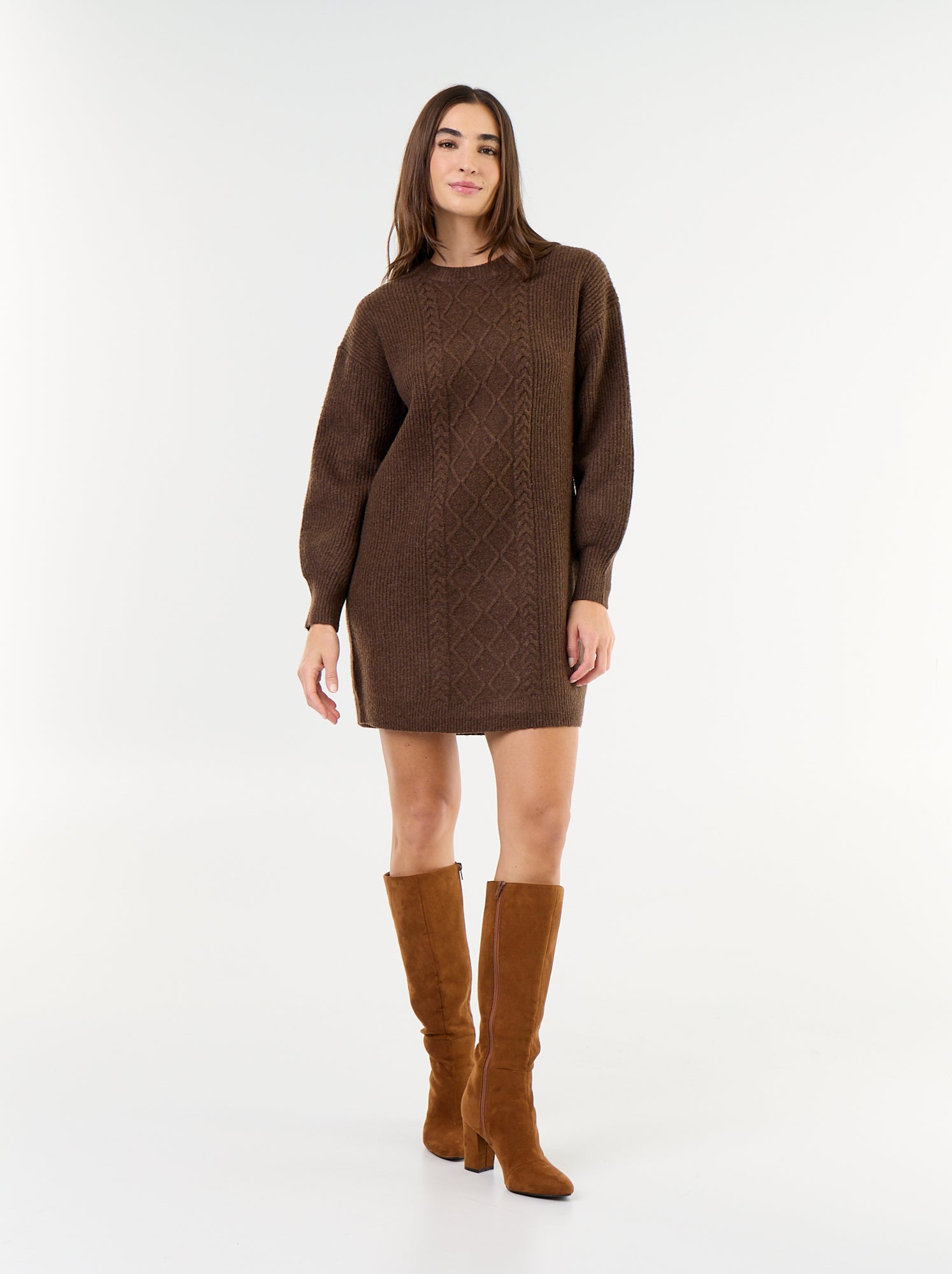 Robe pull en maille torsadée - Marron
