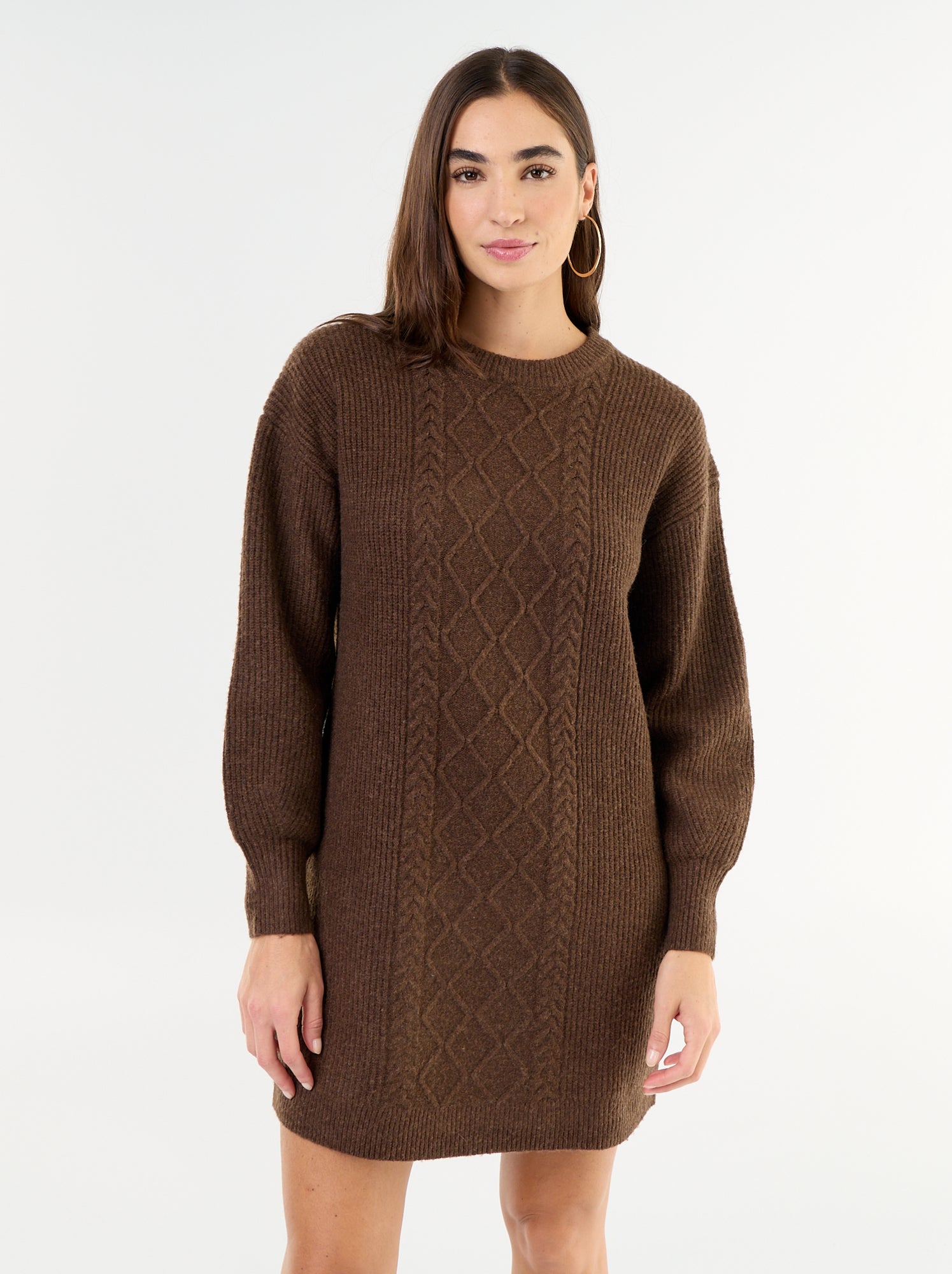 Robe pull en maille torsadée - Marron