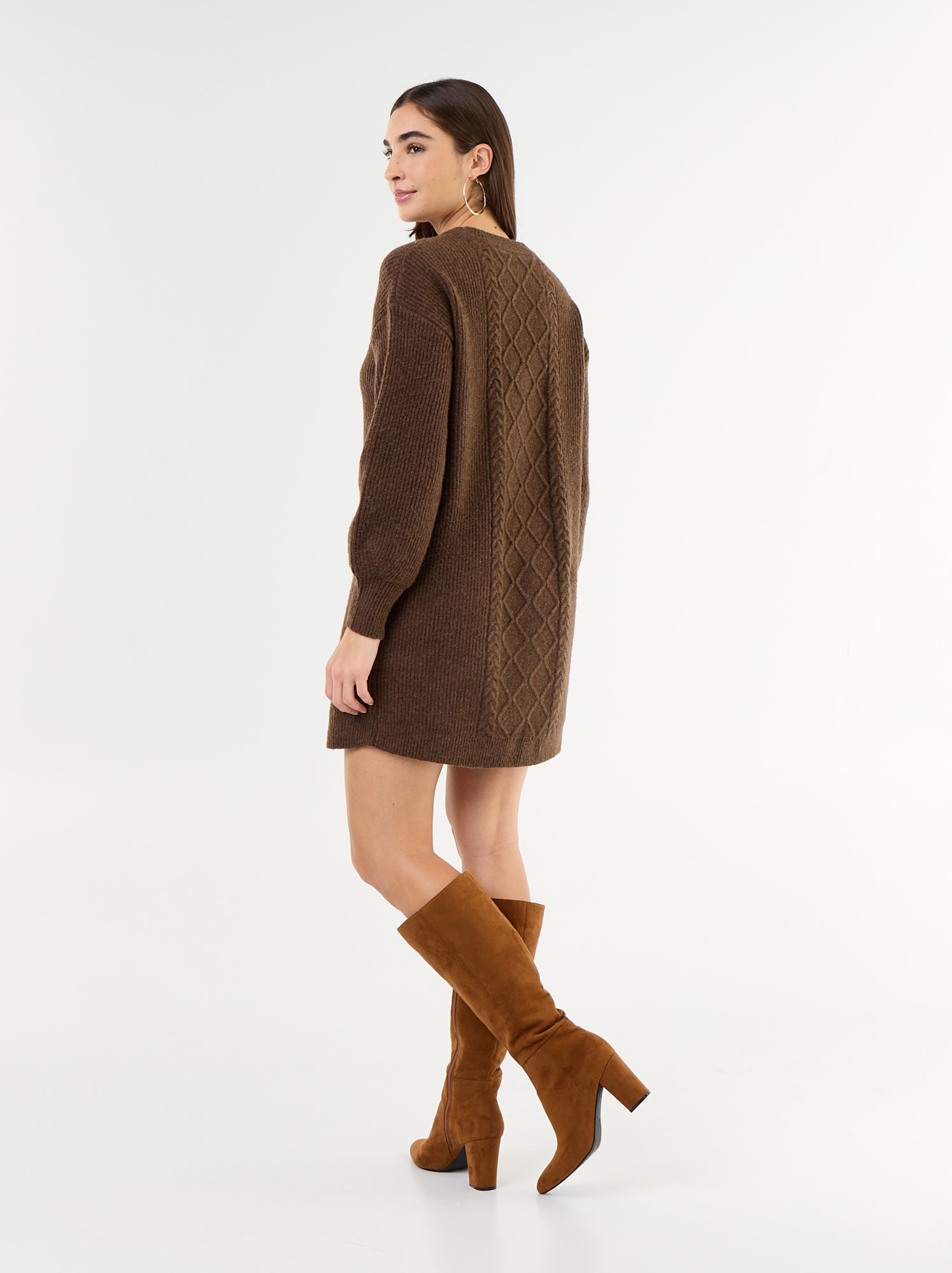 Robe pull en maille torsadée - Marron
