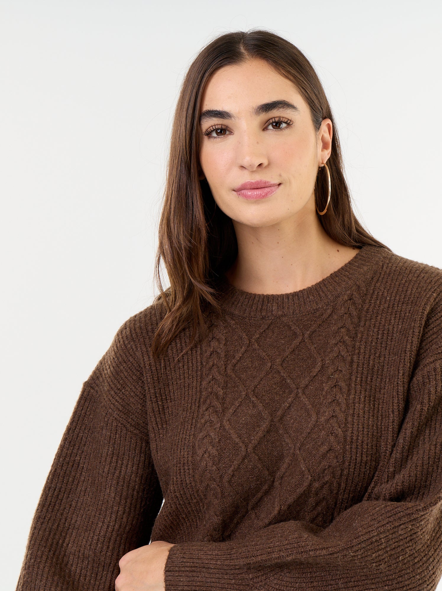 Robe pull en maille torsadée - Marron