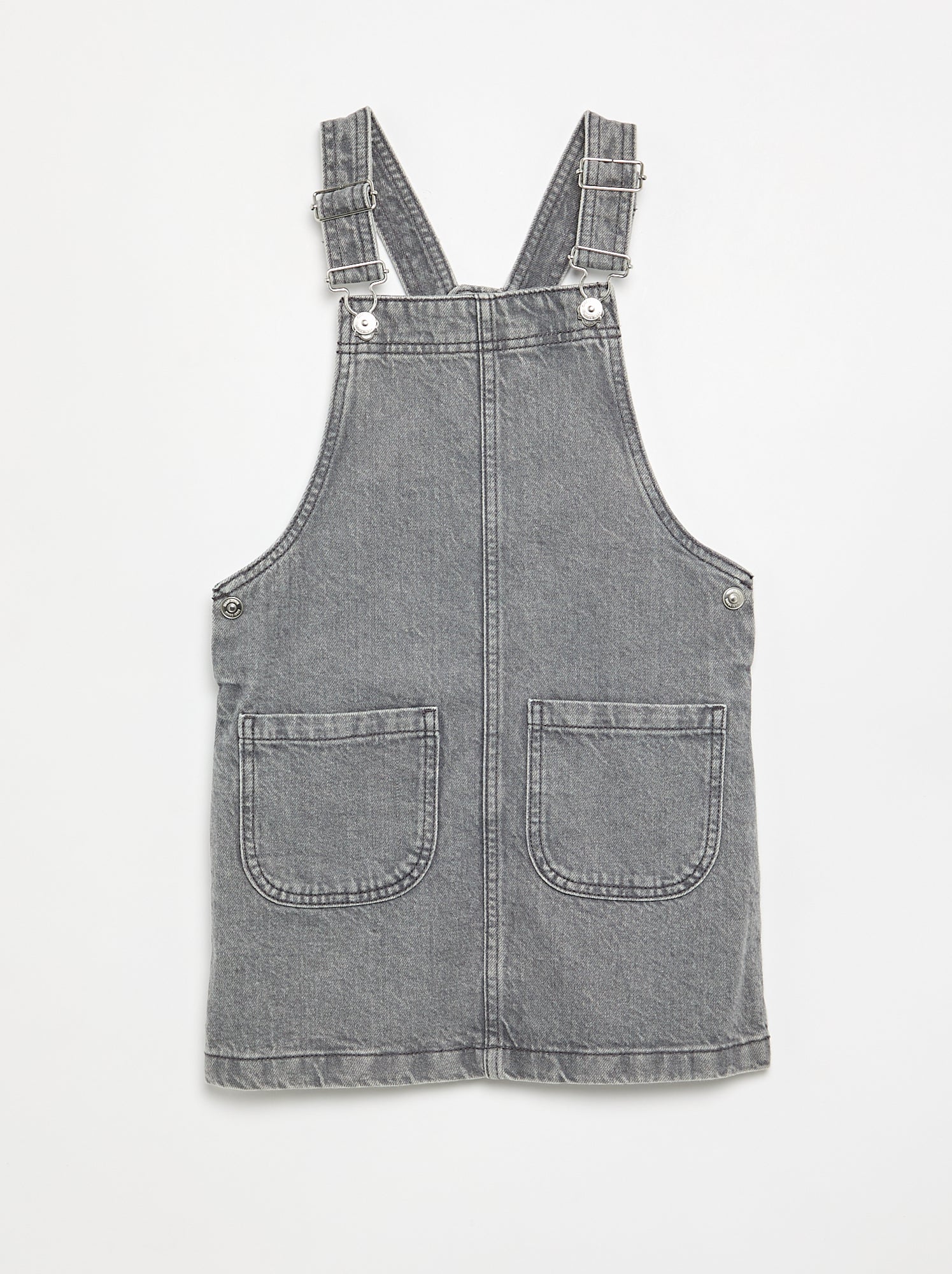 Robe salopette en jean avec 2 poches plaquées - Gris