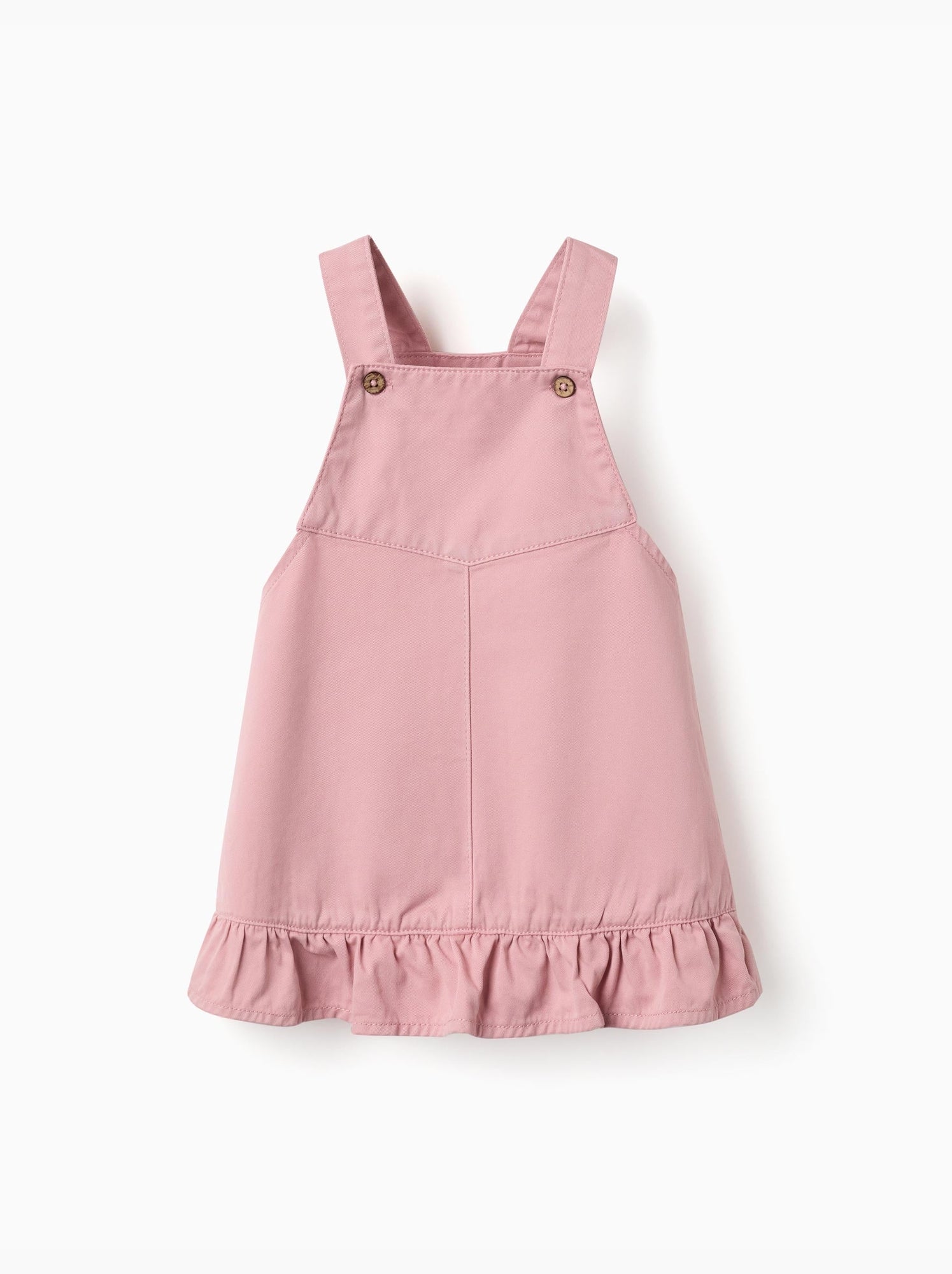 Robe salopette en sergé avec ourlet à volants - Rose clair