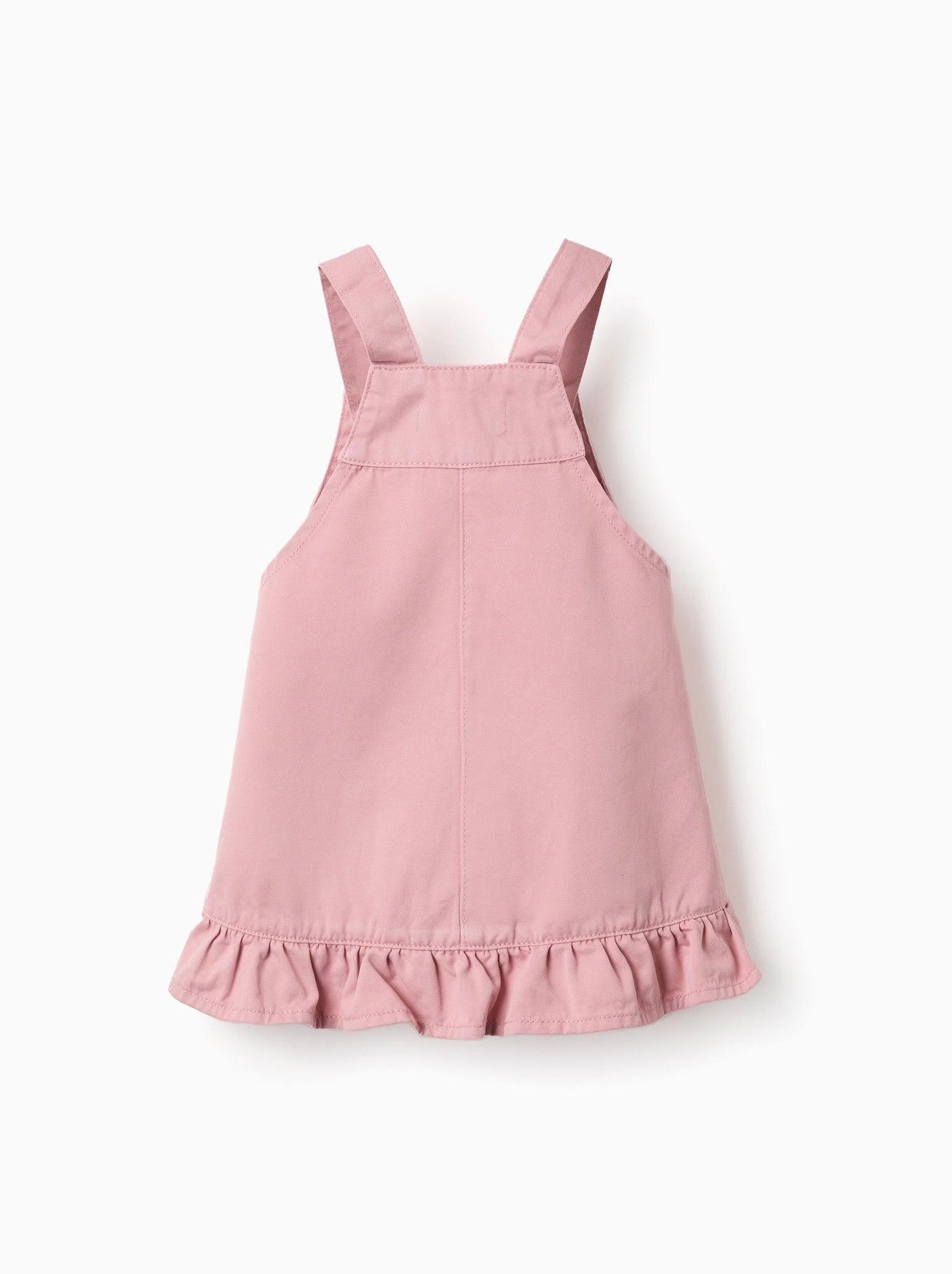 Robe salopette en sergé avec ourlet à volants - Rose clair
