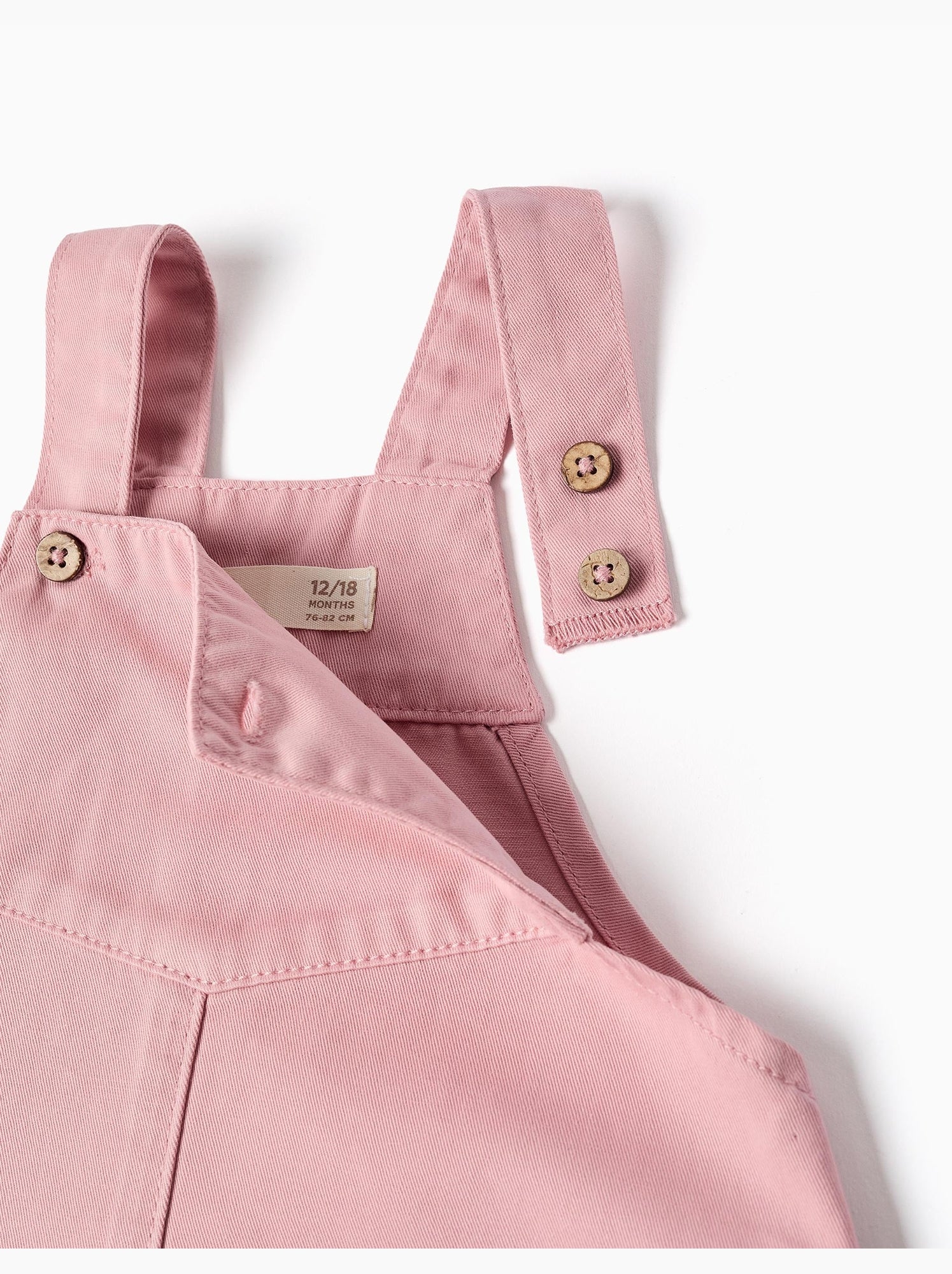 Robe salopette en sergé avec ourlet à volants - Rose clair