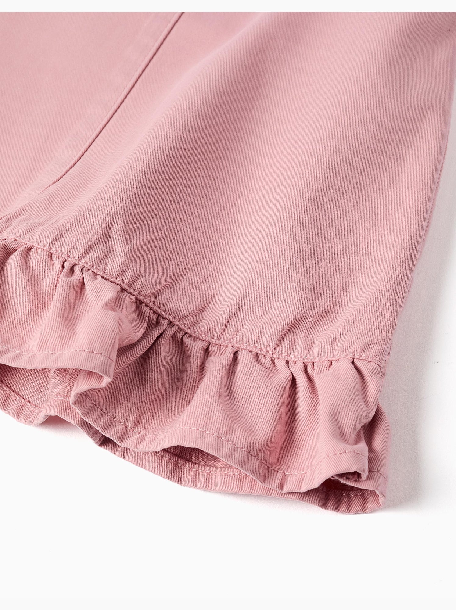 Robe salopette en sergé avec ourlet à volants - Rose clair