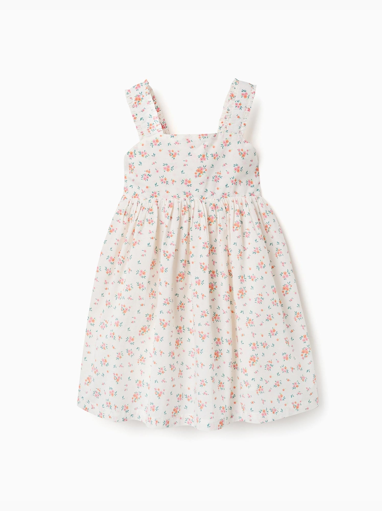 Robe sans manches en coton avec motif floral - Beige clair