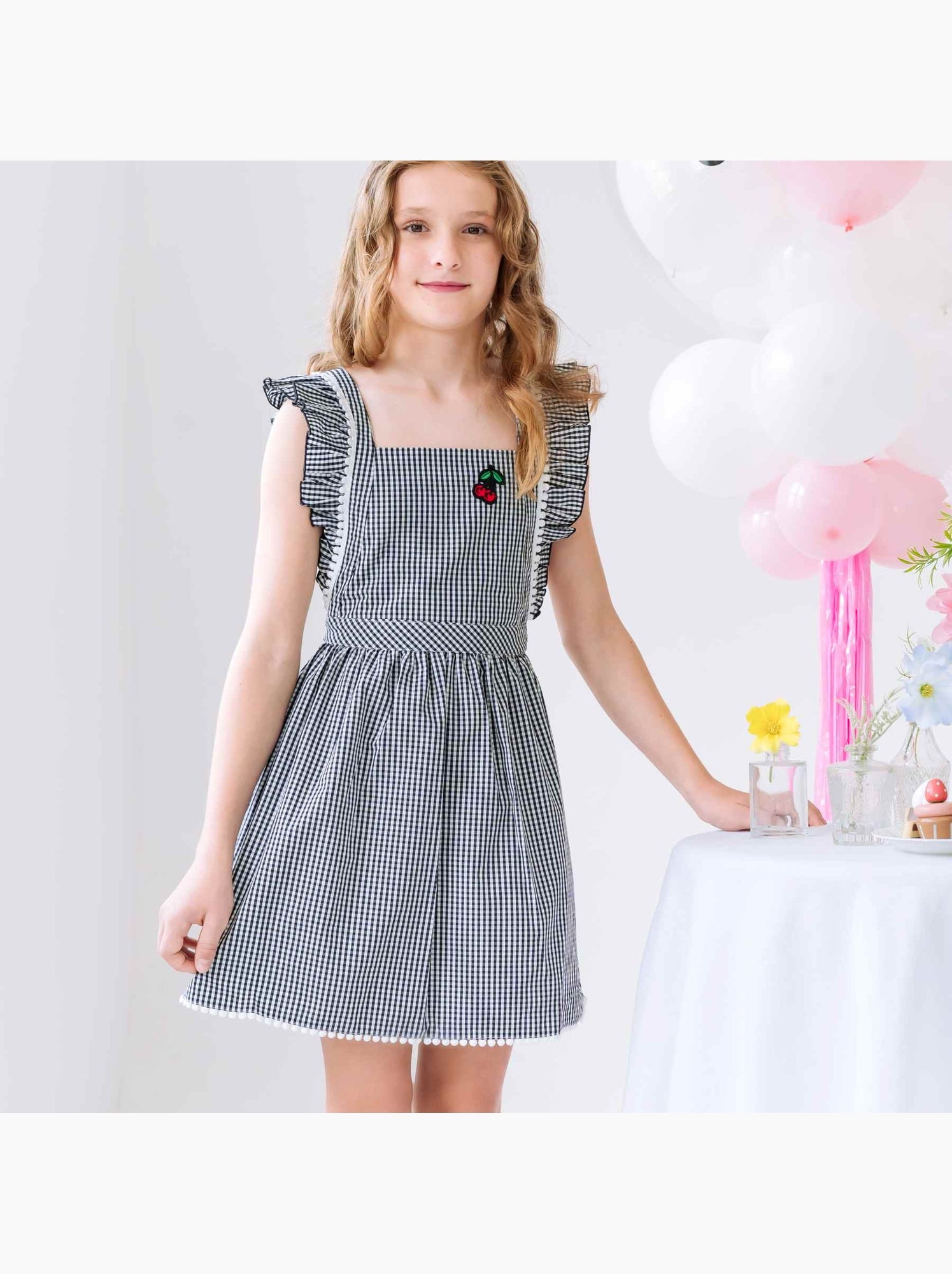 Robe  Vichy  et  à Volants  LILI - La Faute à Voltaire - Noir Blanc Gris