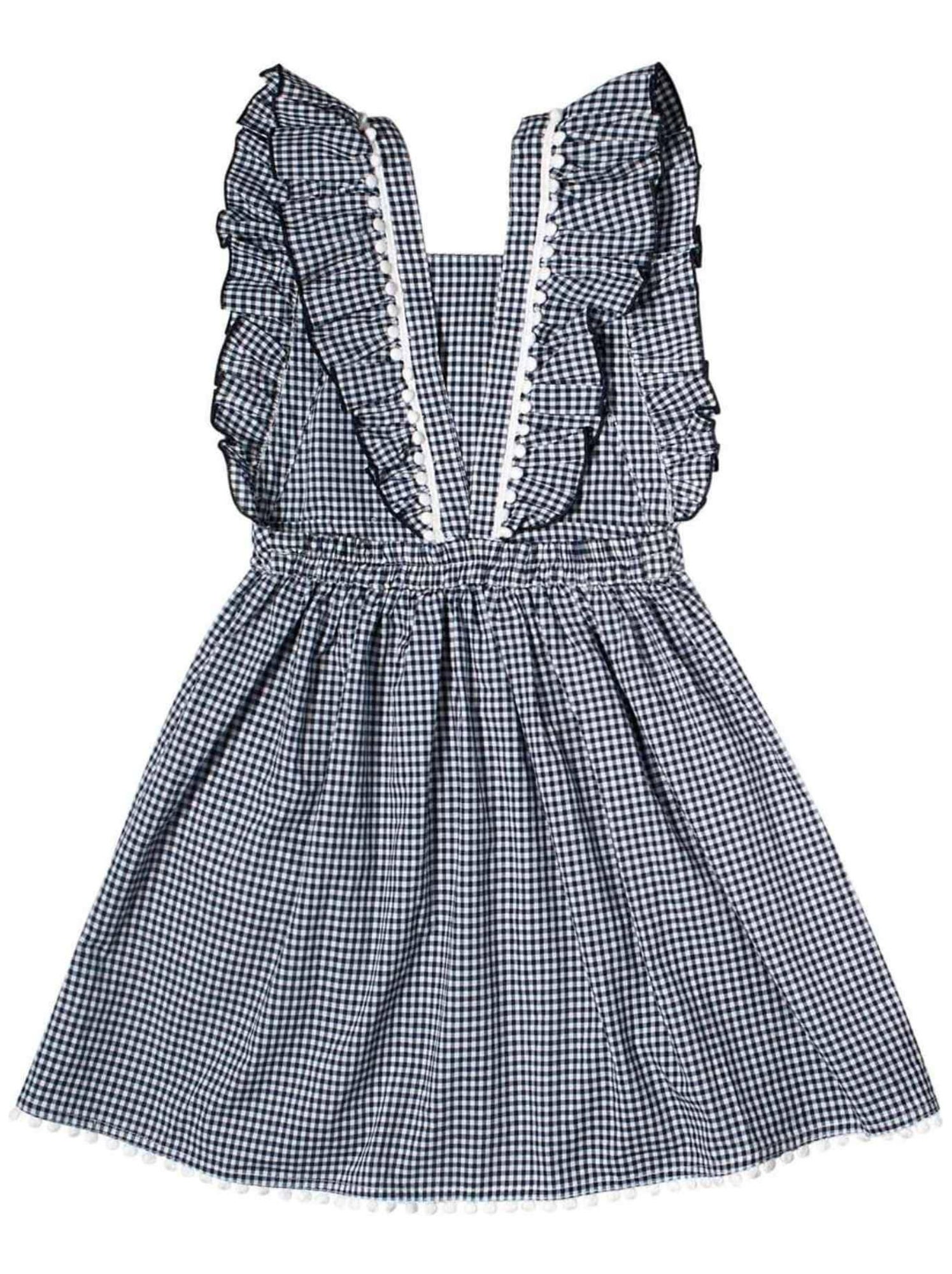 Robe  Vichy  et  à Volants  LILI - La Faute à Voltaire - Noir Blanc Gris