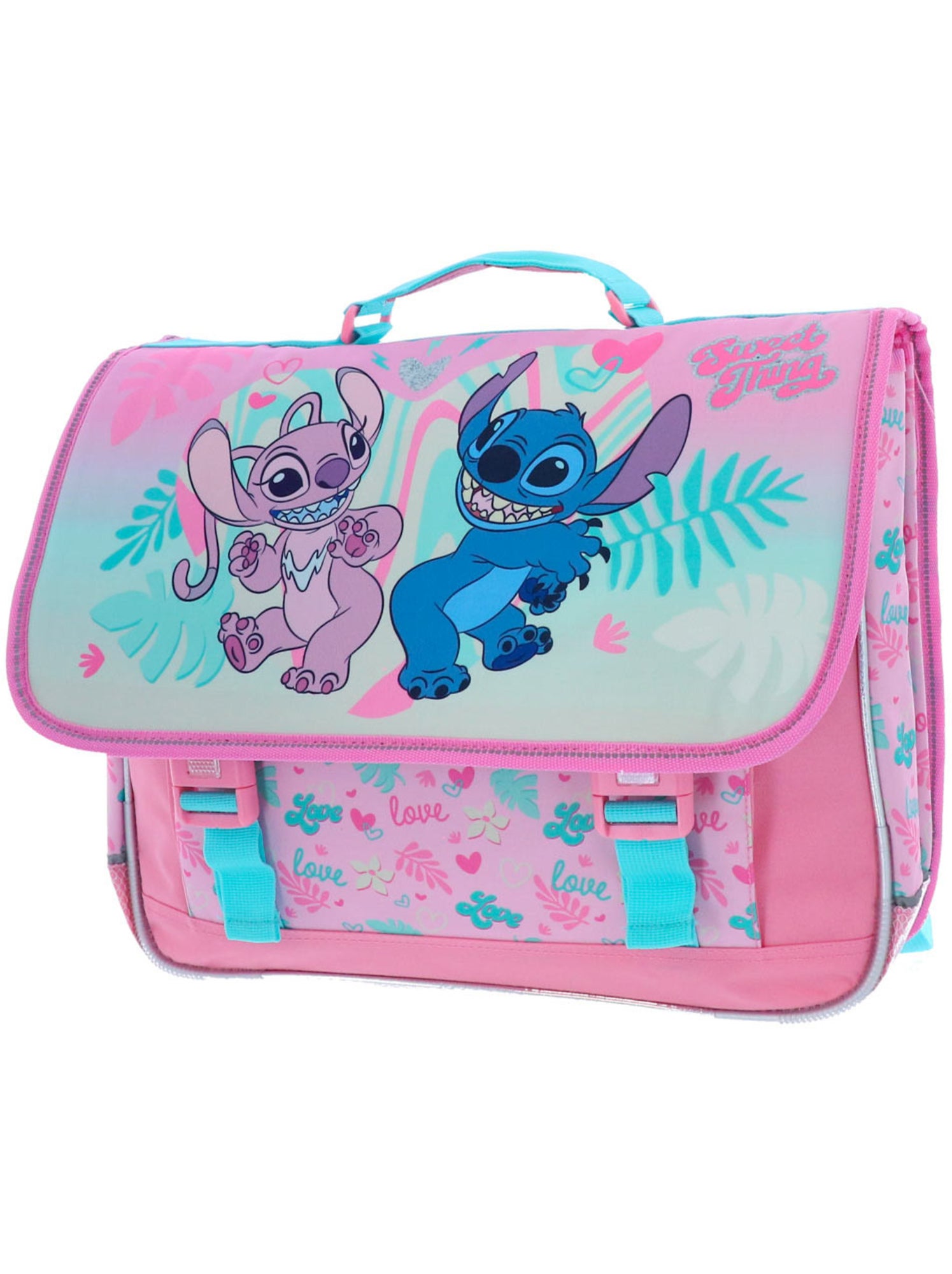 Sac à dos écolier à rabat lilo & stitch angel 41 cm polyester - Blanc Rose Bleu