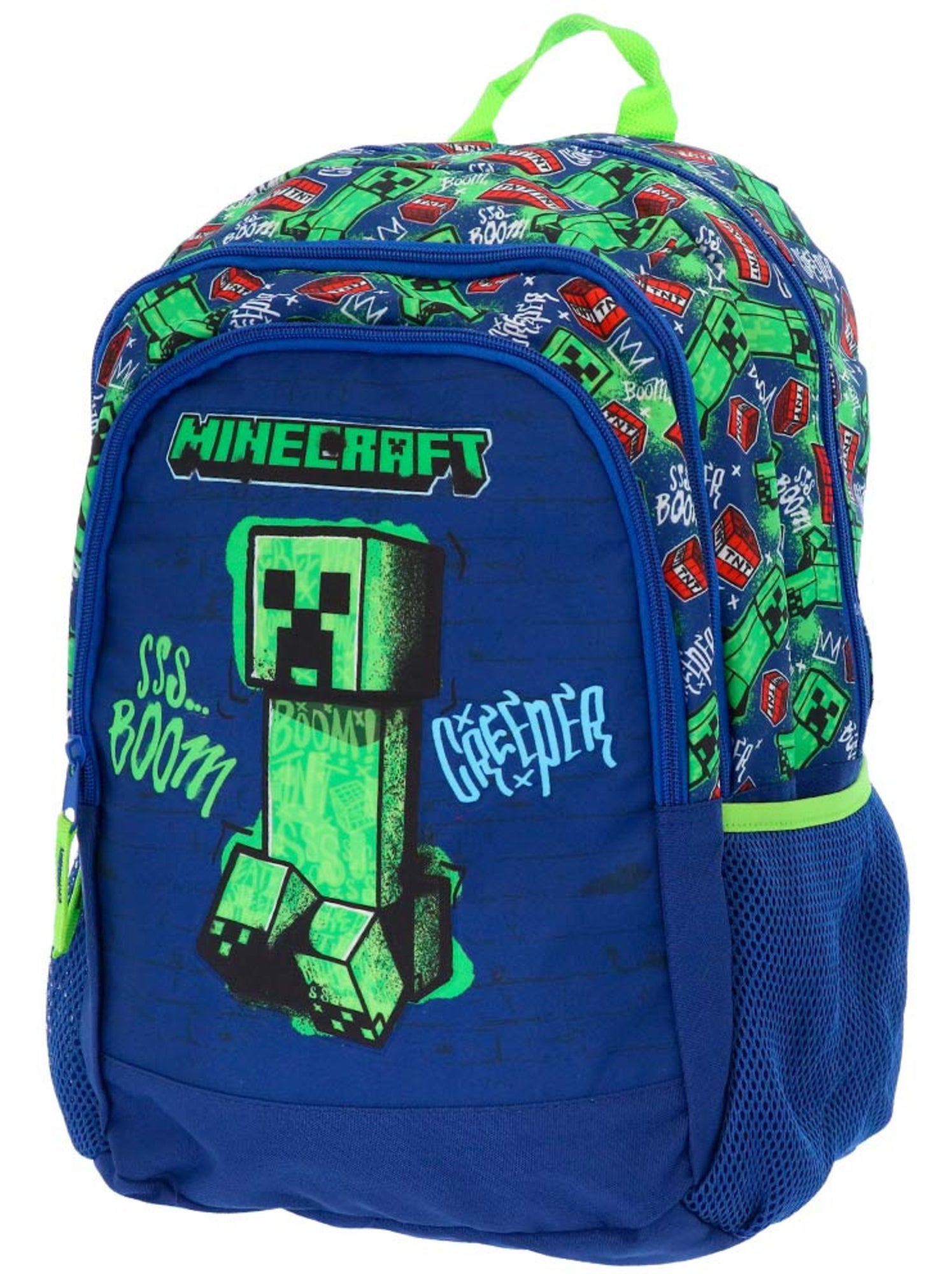 Sac à dos minecraft creeper boom 42 x 31 x 20 cm à 2 compartiments zippés - Bleu Vert clair Noir