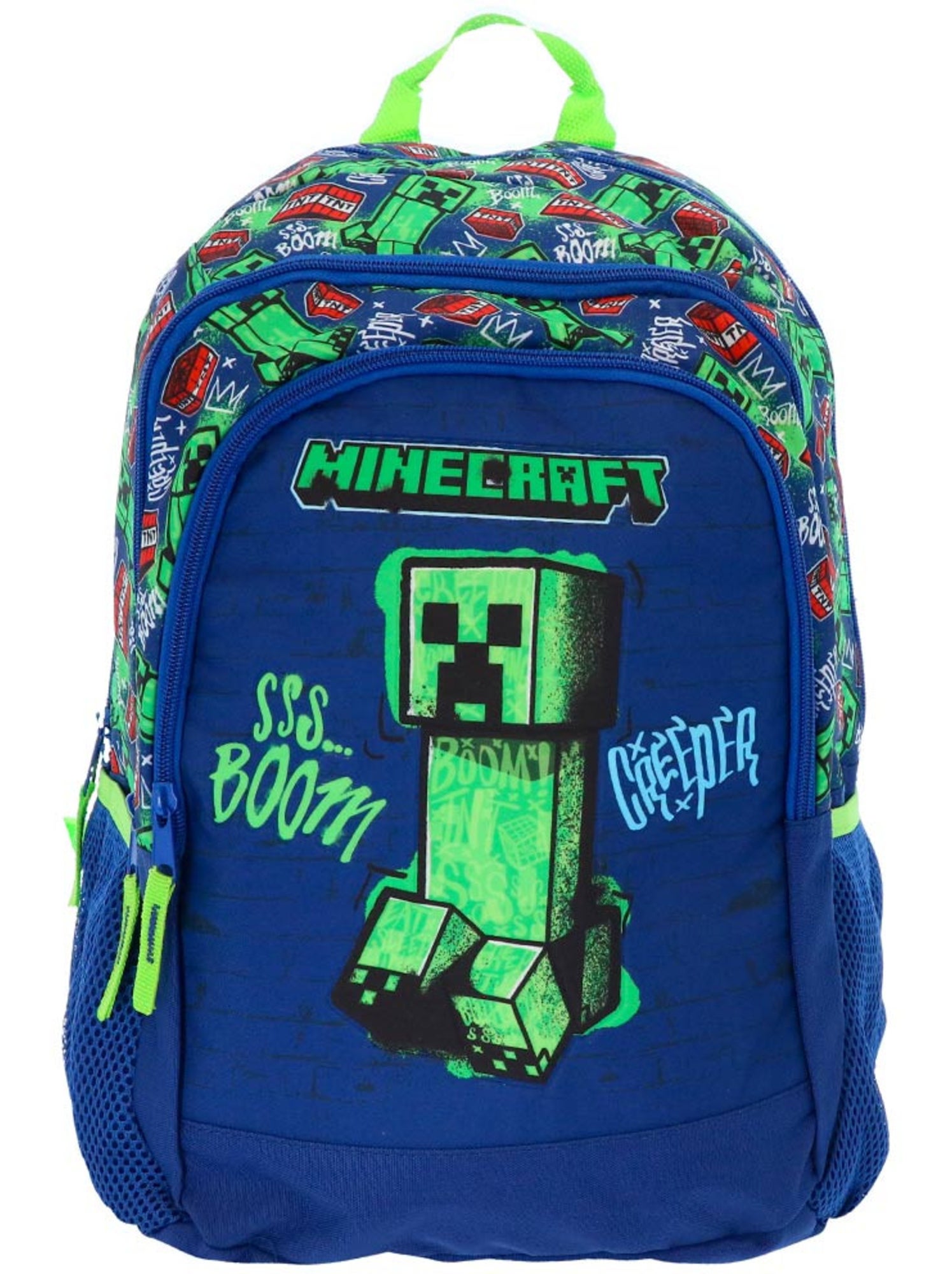 Sac à dos minecraft creeper boom 42 x 31 x 20 cm à 2 compartiments zippés - Bleu Vert clair Noir
