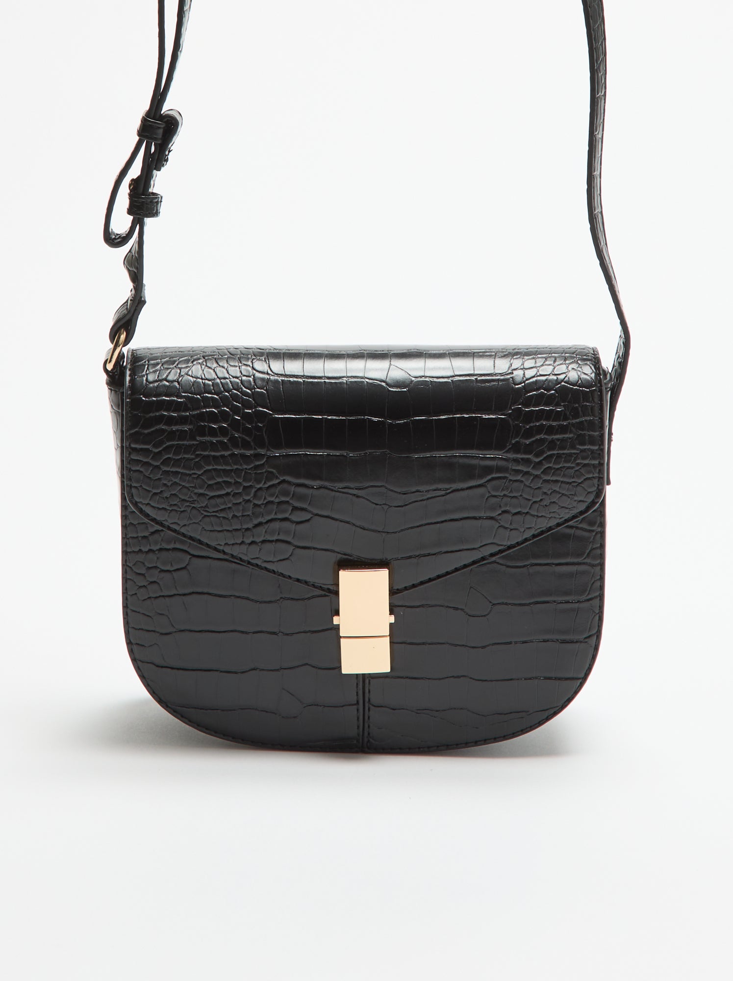 Sac à main en simili effet croco - Noir