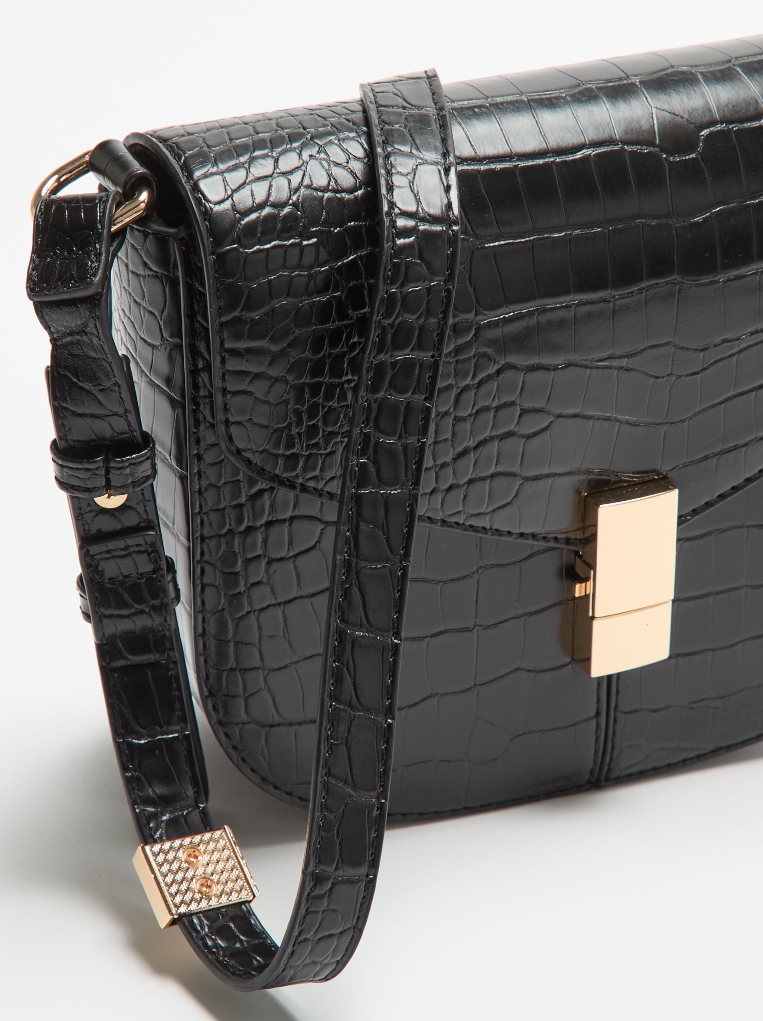 Sac à main en simili effet croco - Noir