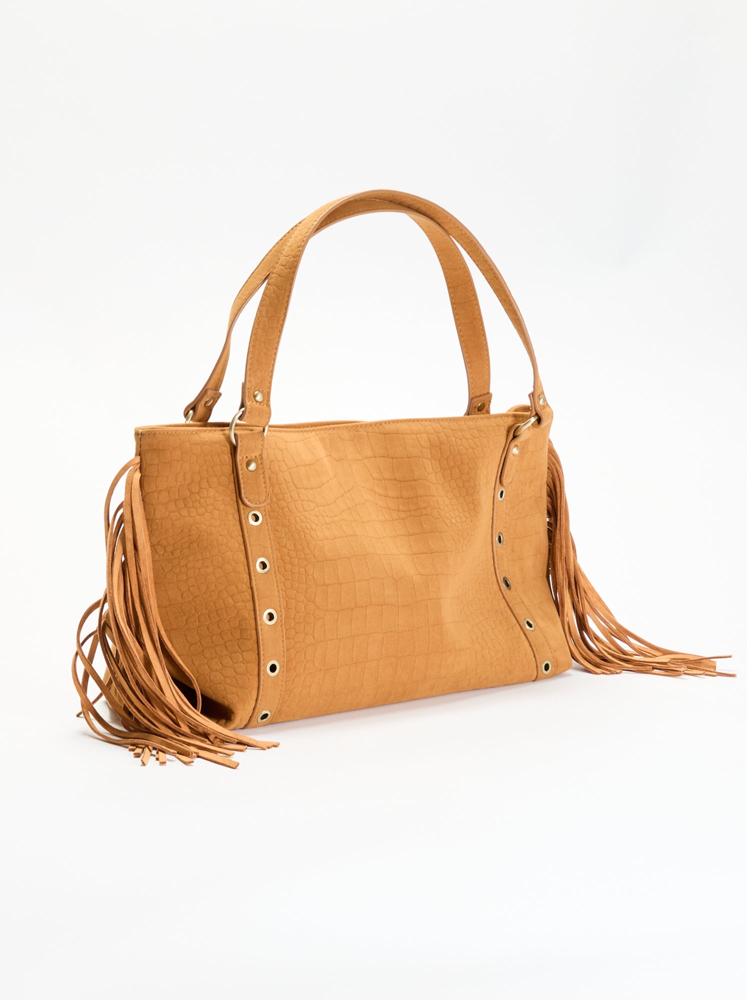 Sac de forme hobo avec franges - Beige