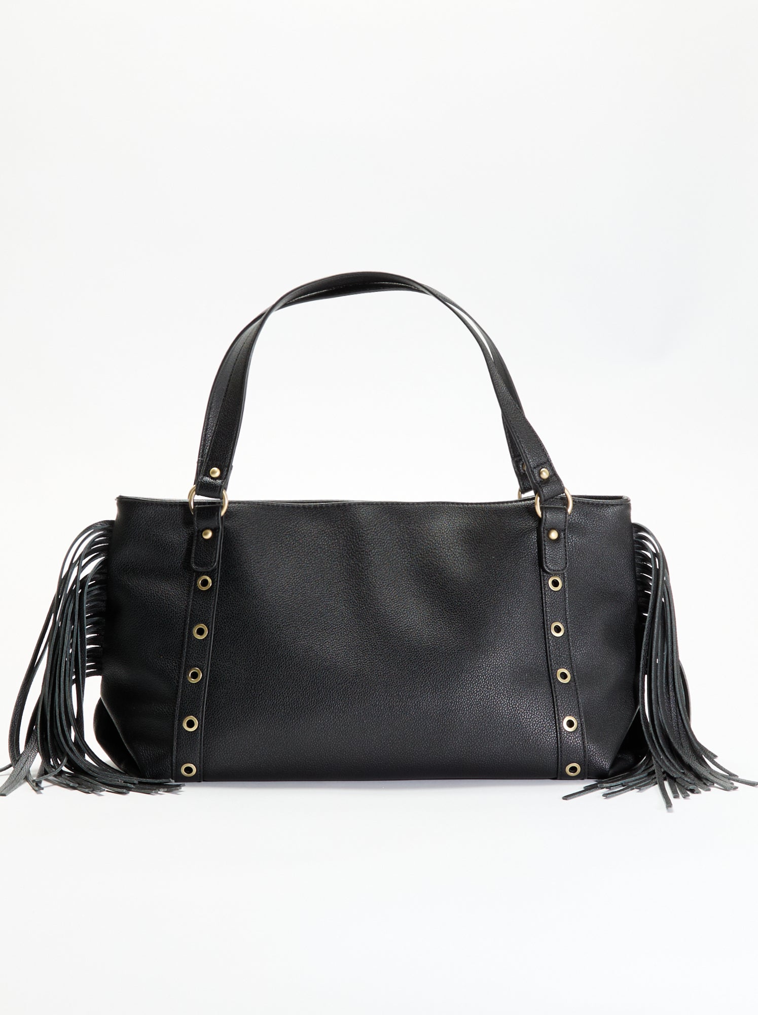 Sac hobo à franges en simili - Noir