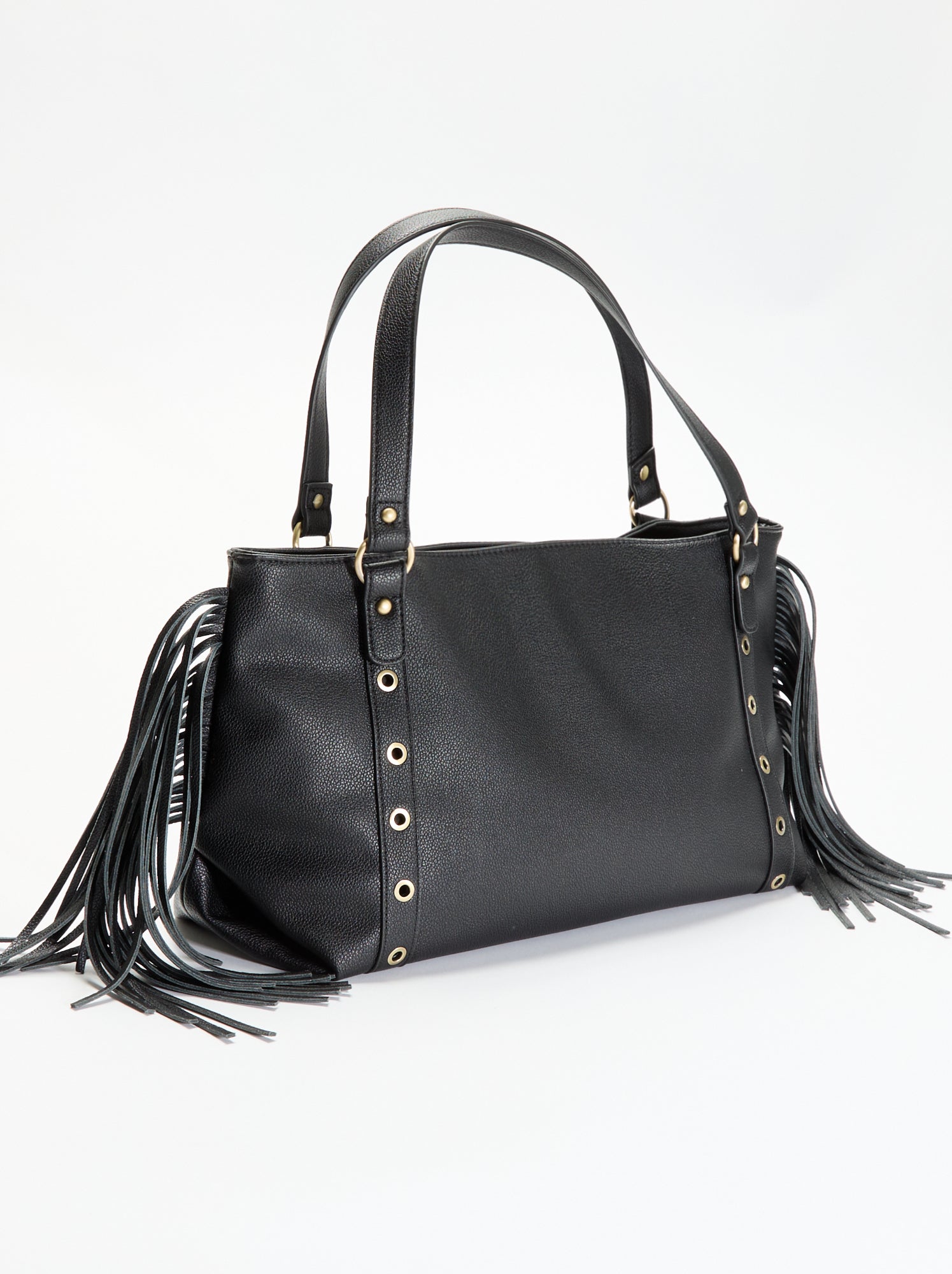 Sac hobo à franges en simili - Noir