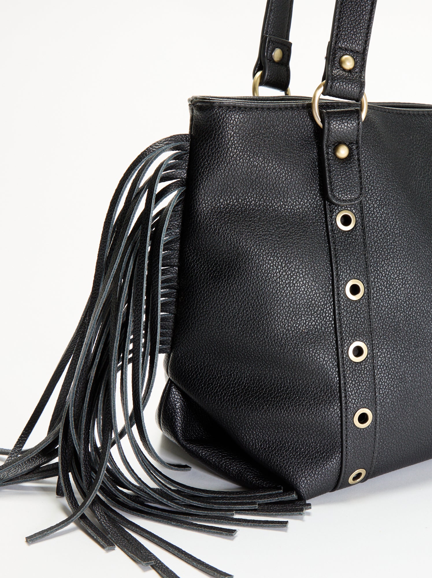Sac hobo à franges en simili - Noir