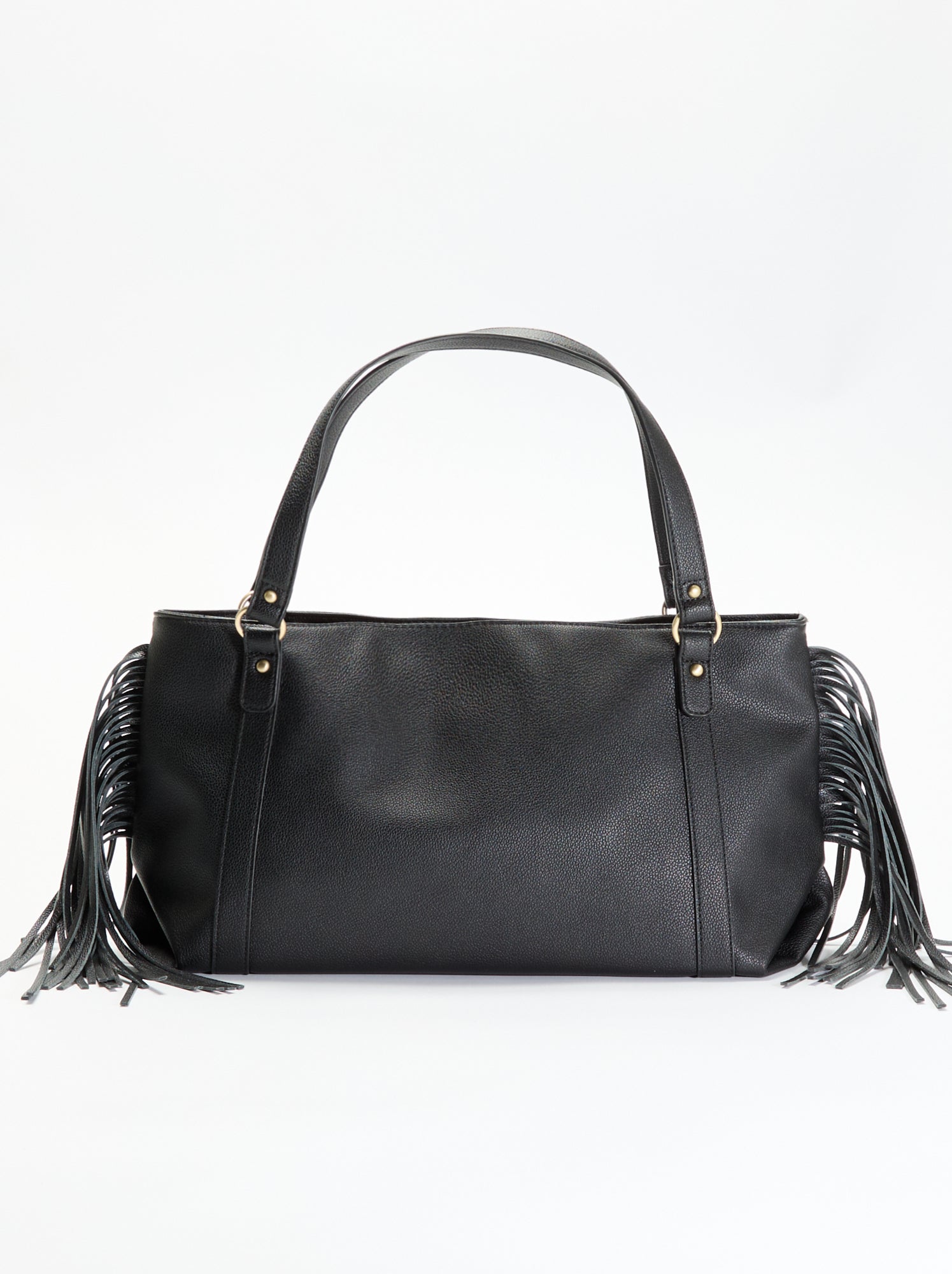 Sac hobo à franges en simili - Noir