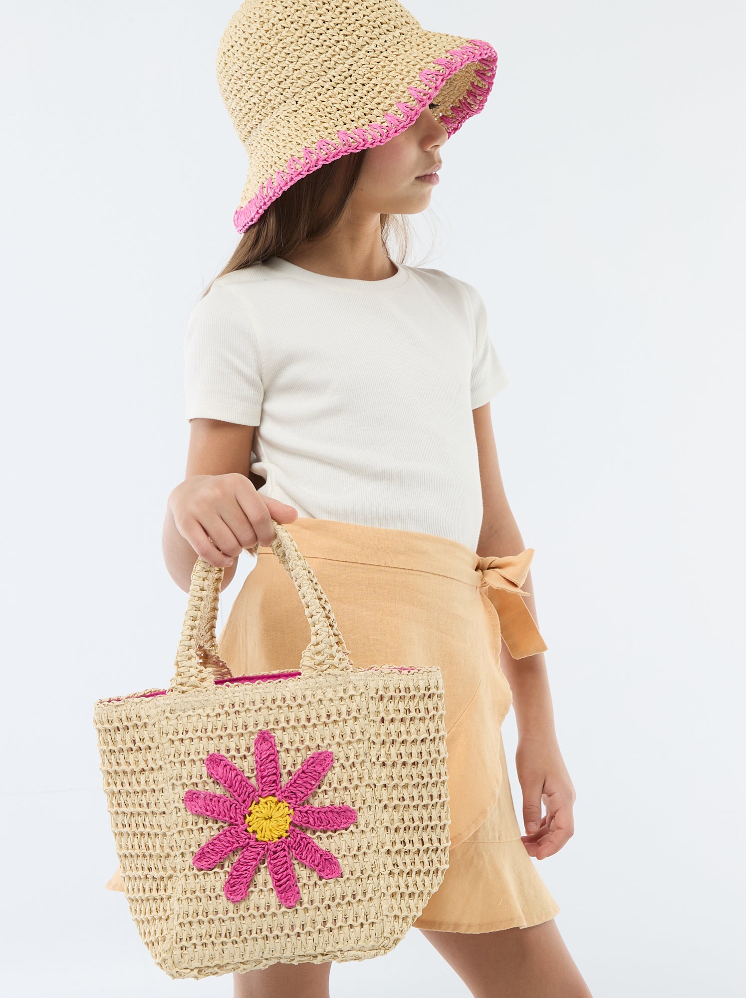Sac panier avec patch fleur - Rose
