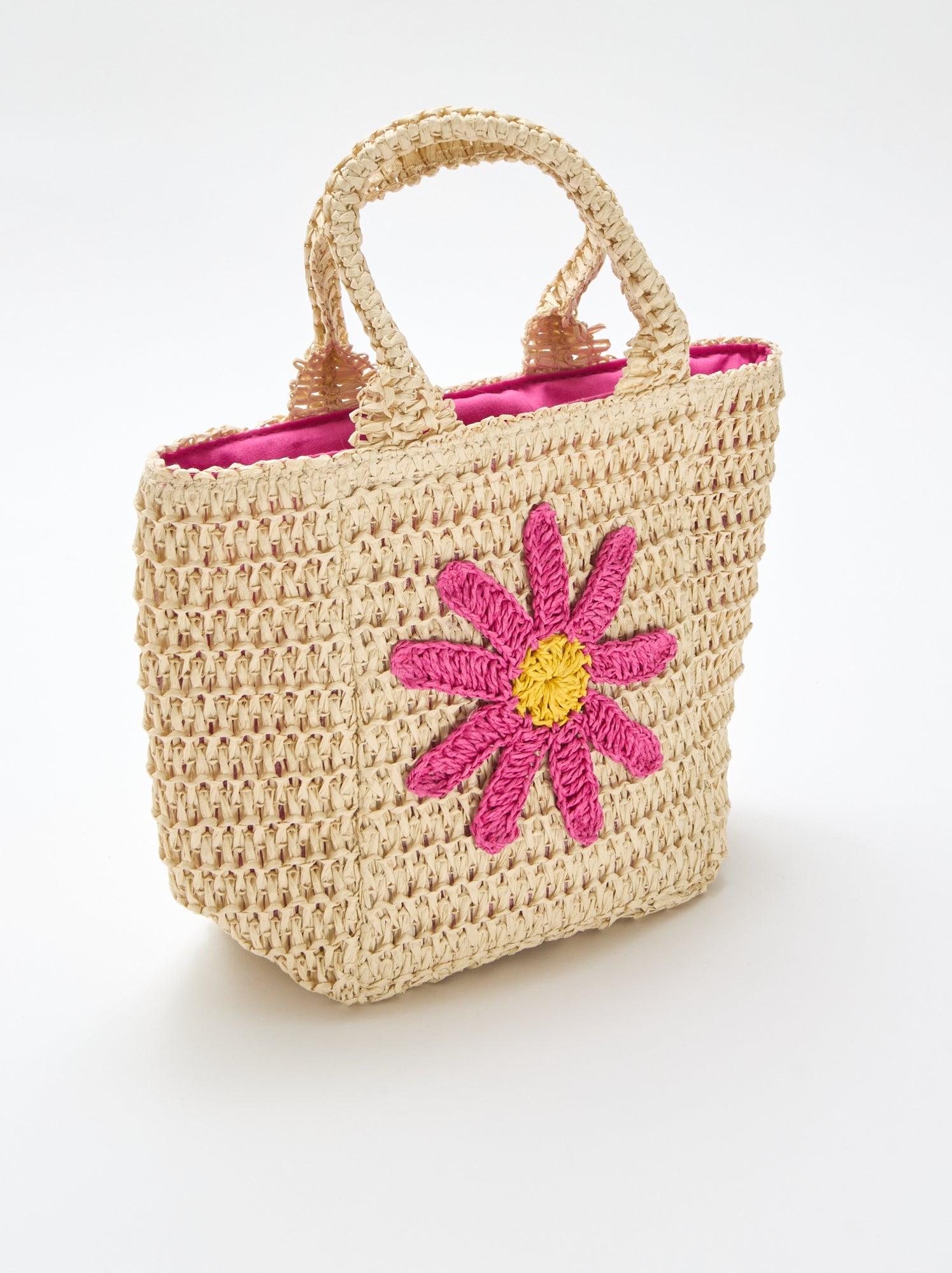 Sac panier avec patch fleur - Rose