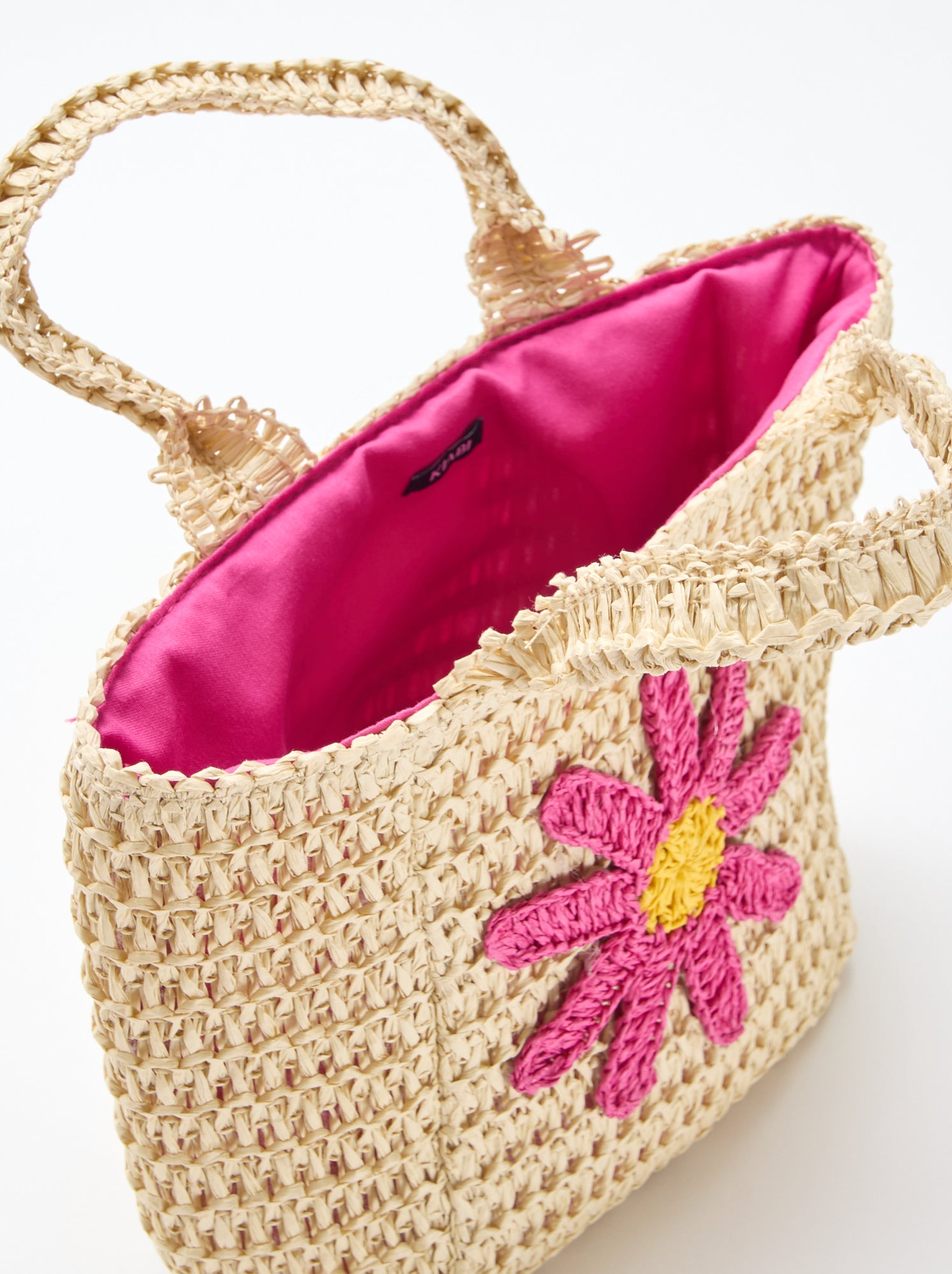 Sac panier avec patch fleur - Rose